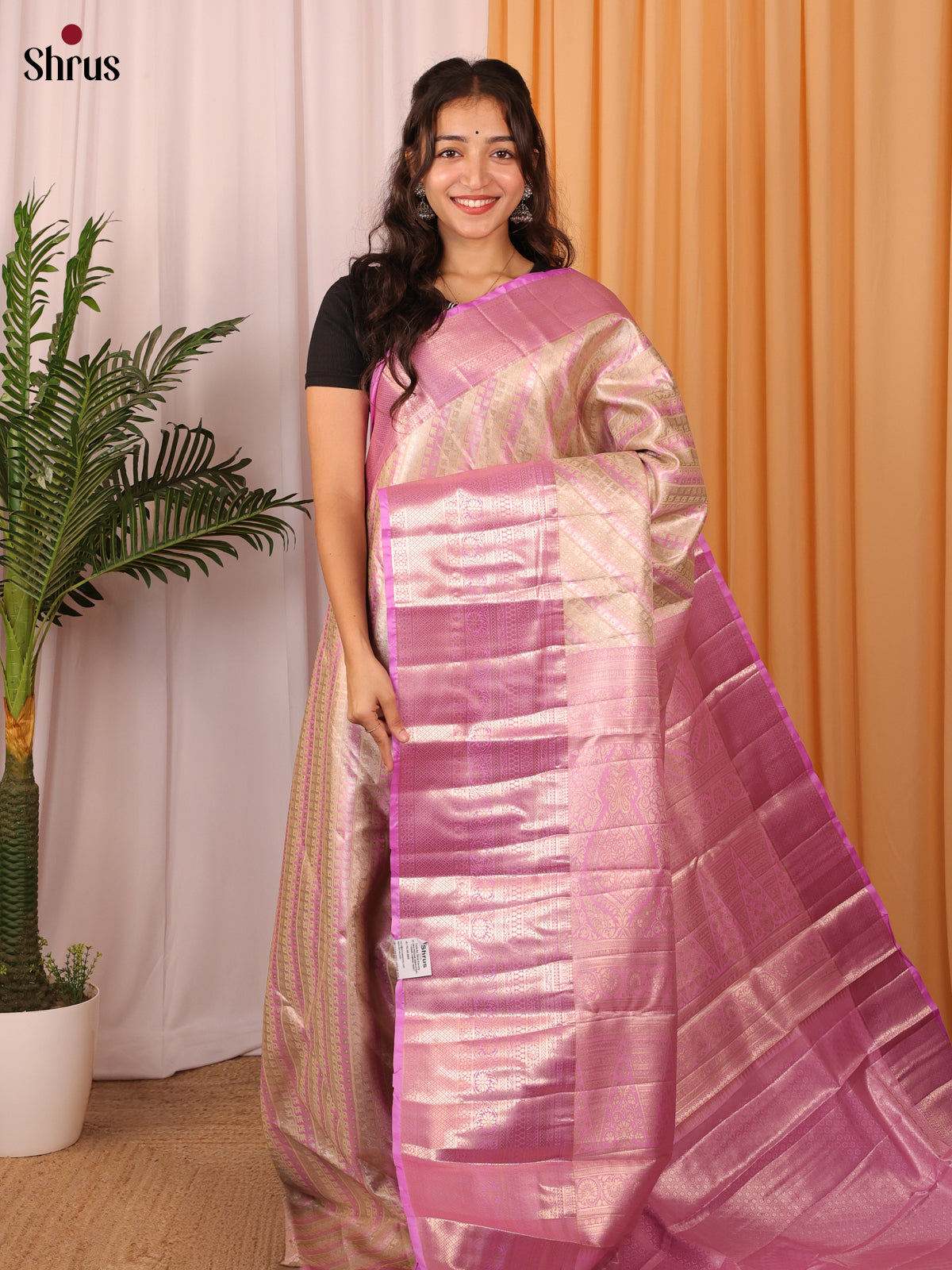 Golden & Pink - Kanchipuram-halfpure Saree