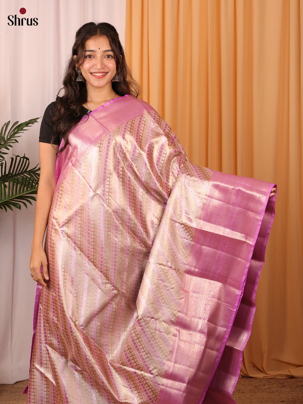 Gold & Pink - Kanchipuram-halfpure Saree