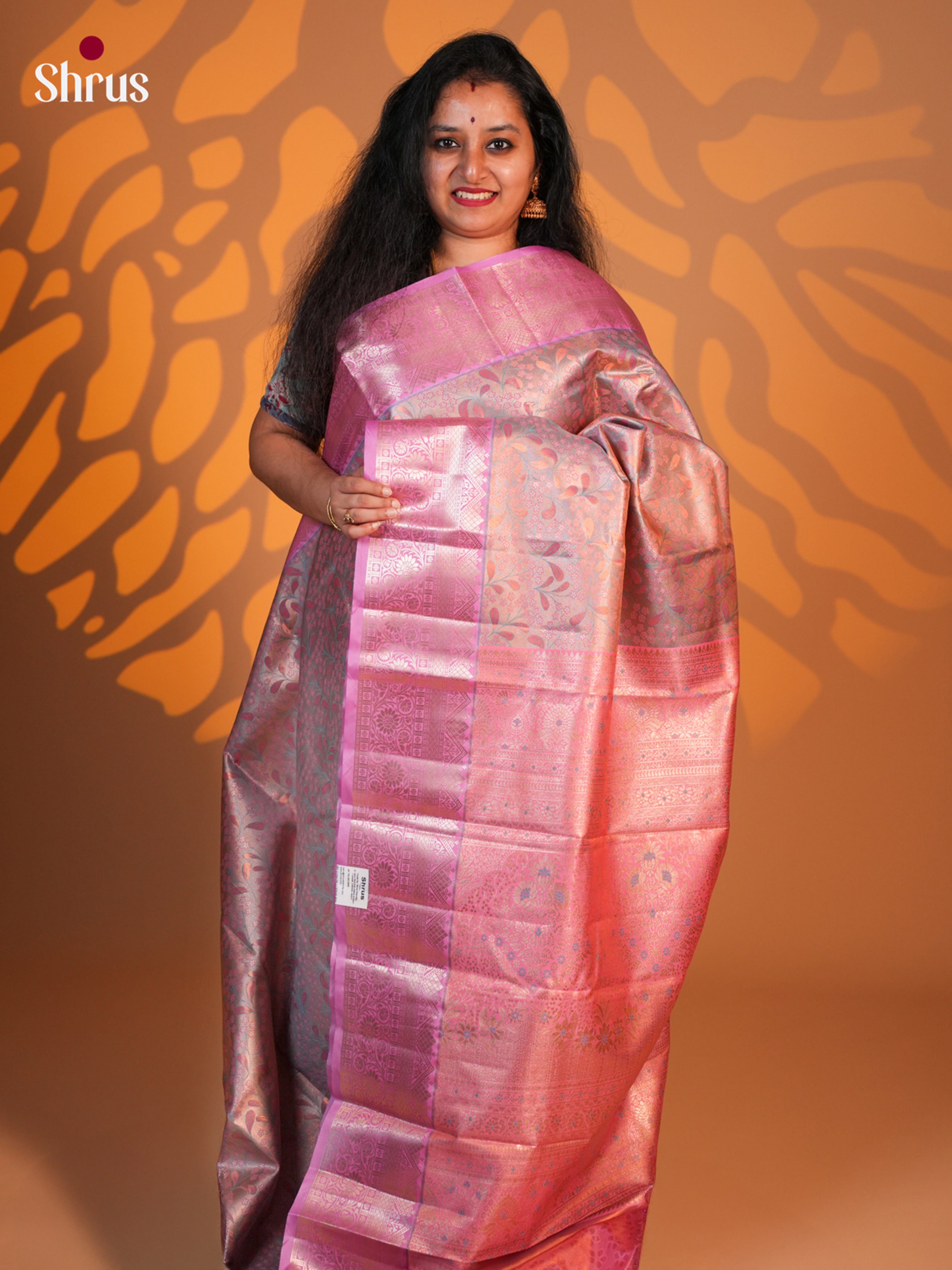 Blue & Pink  - Kanchipuram-halfpure Saree