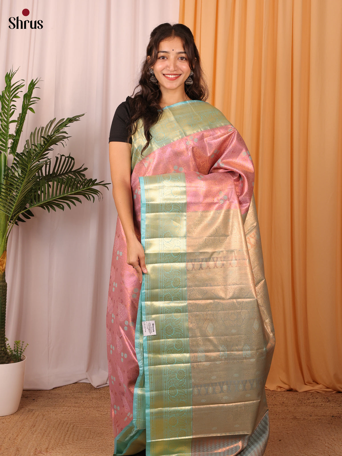 Pastel Pink & Green - Kanchipuram-halfpure Saree