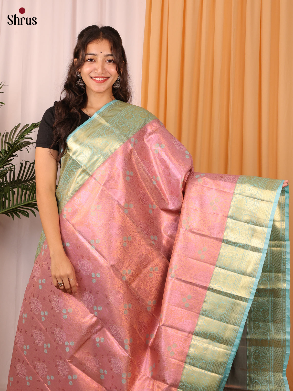 Pastel Pink & Green - Kanchipuram-halfpure Saree