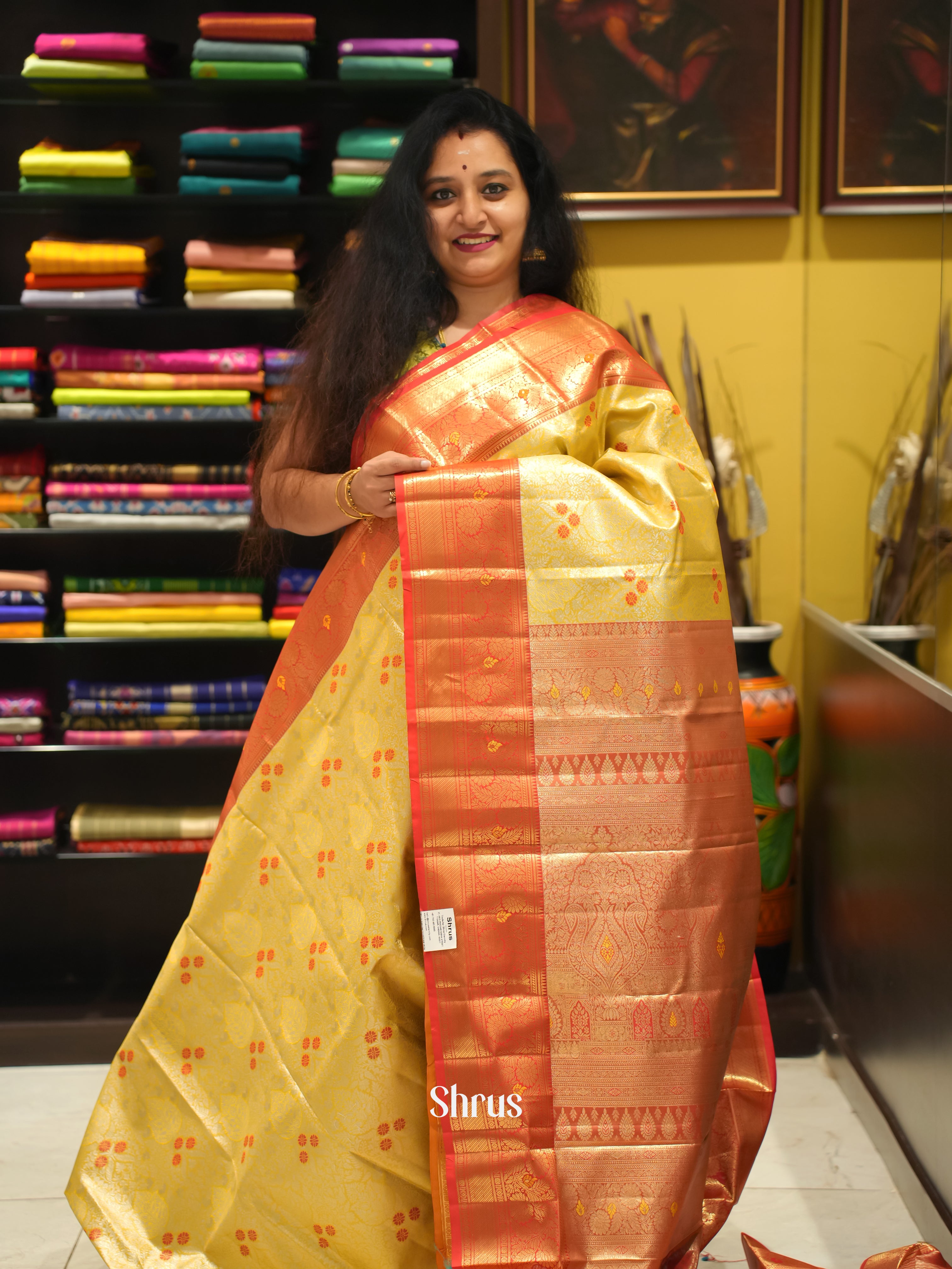 Yellow & Red- Kanchipuram-halfpure  Saree