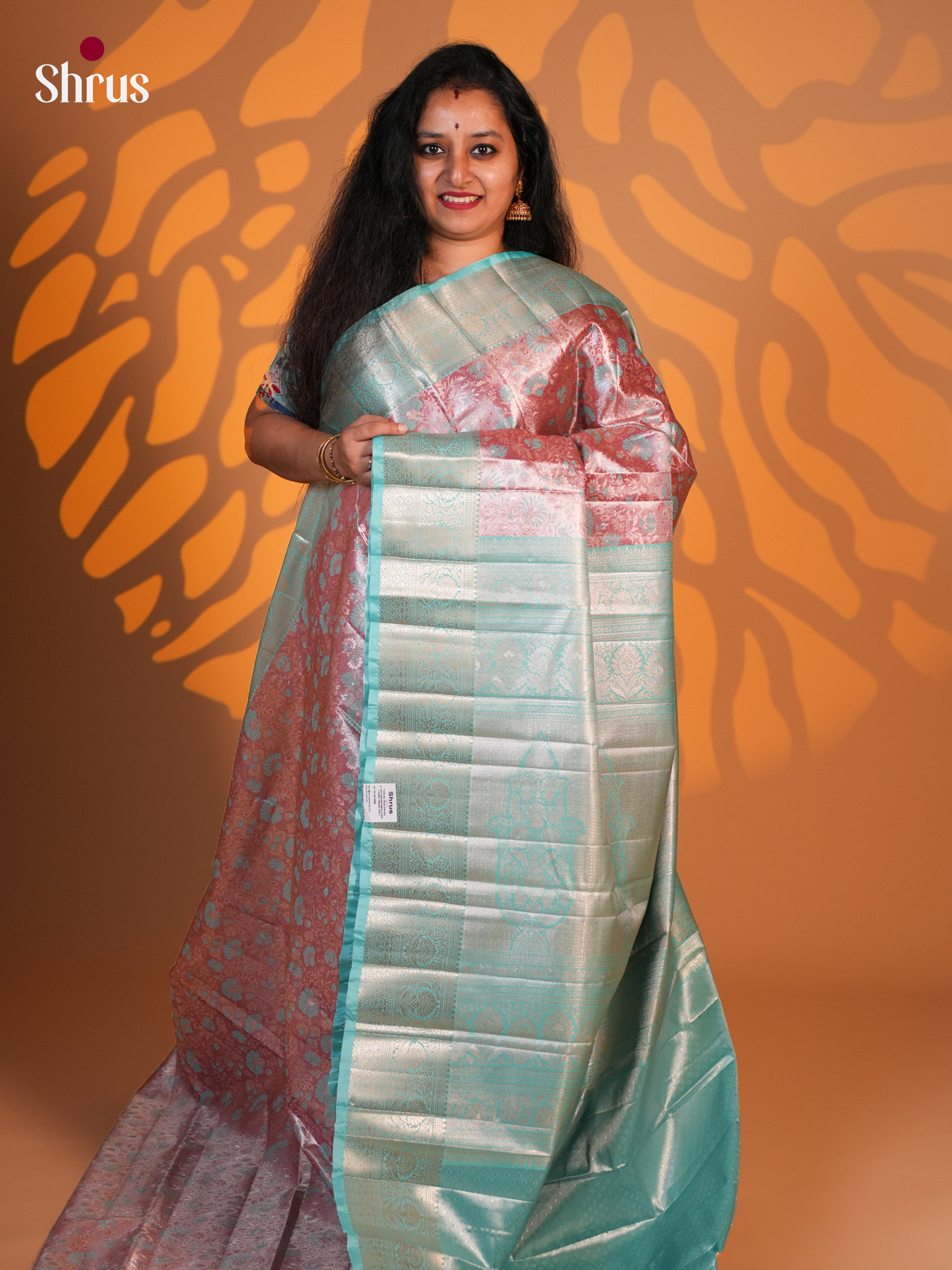 Pink & Blue - Kanchipuram-halfpure Saree