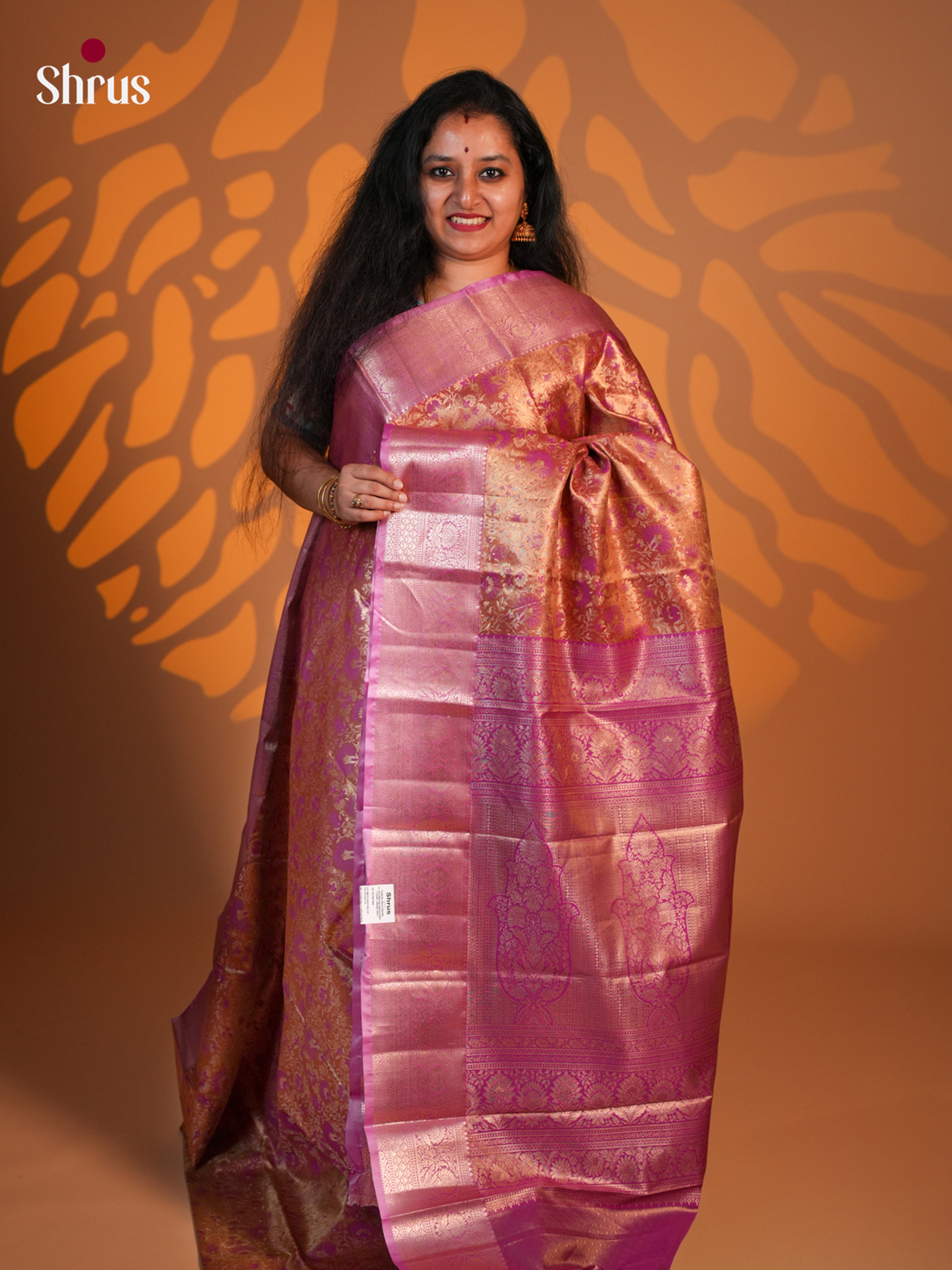 Orange & Pink - Kanchipuram-halfpure Saree