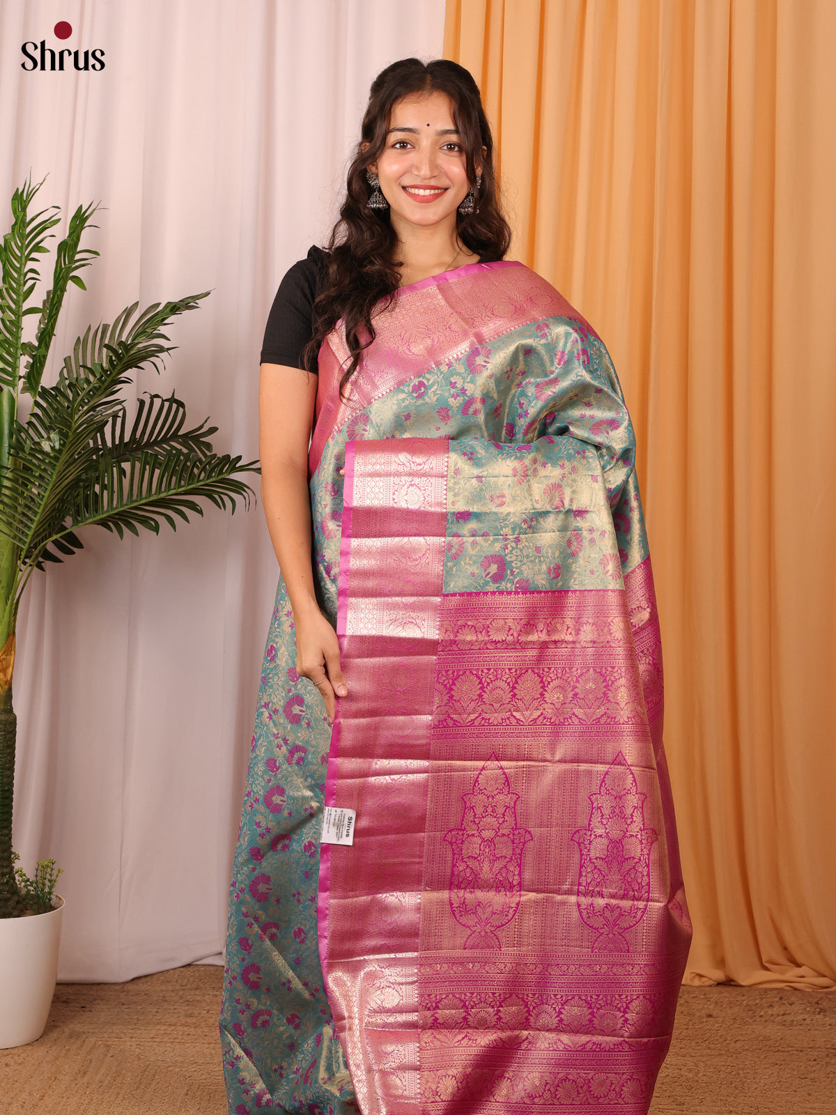 Green & Pink - Kanchipuram-halfpure Saree