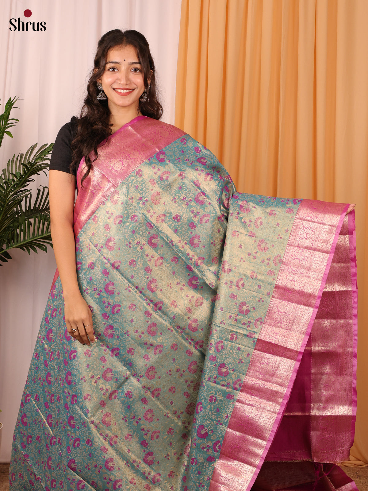 Green & Pink - Kanchipuram-halfpure Saree