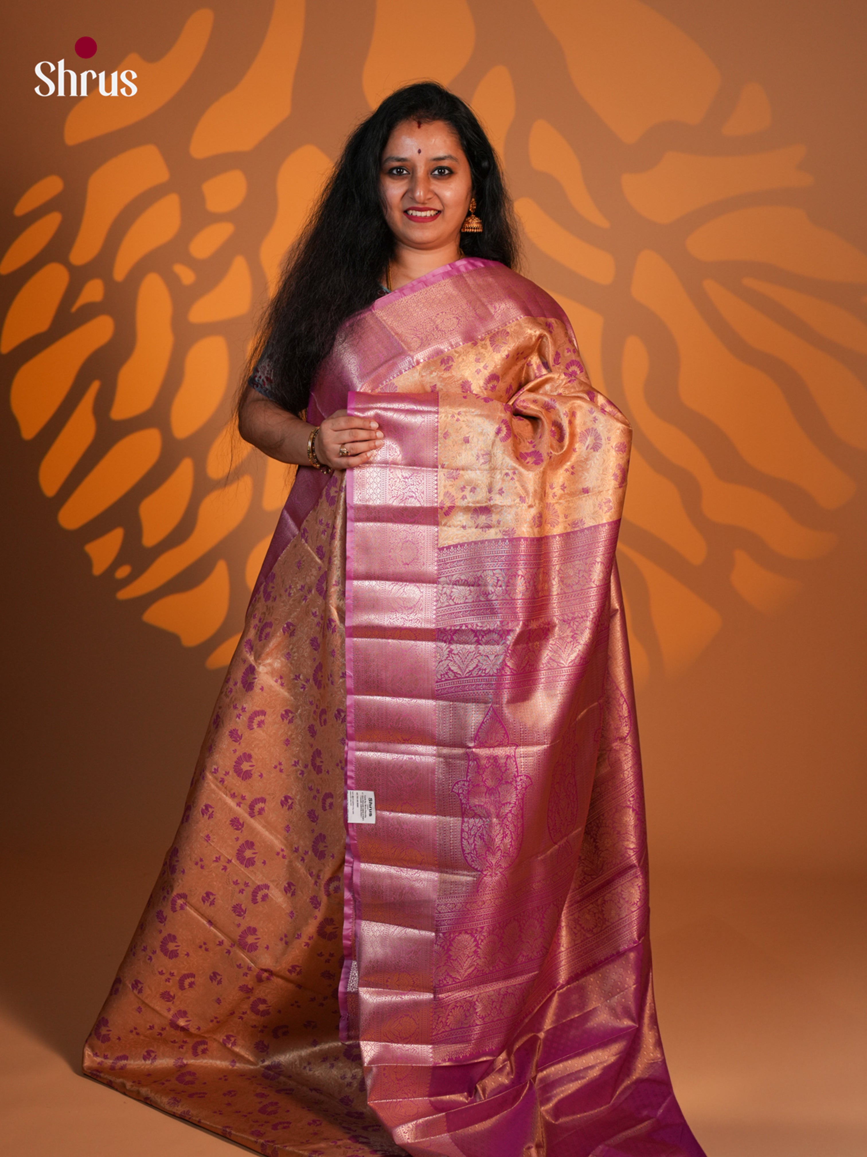 Orange & Purple- Kanchipuram-halfpure Saree