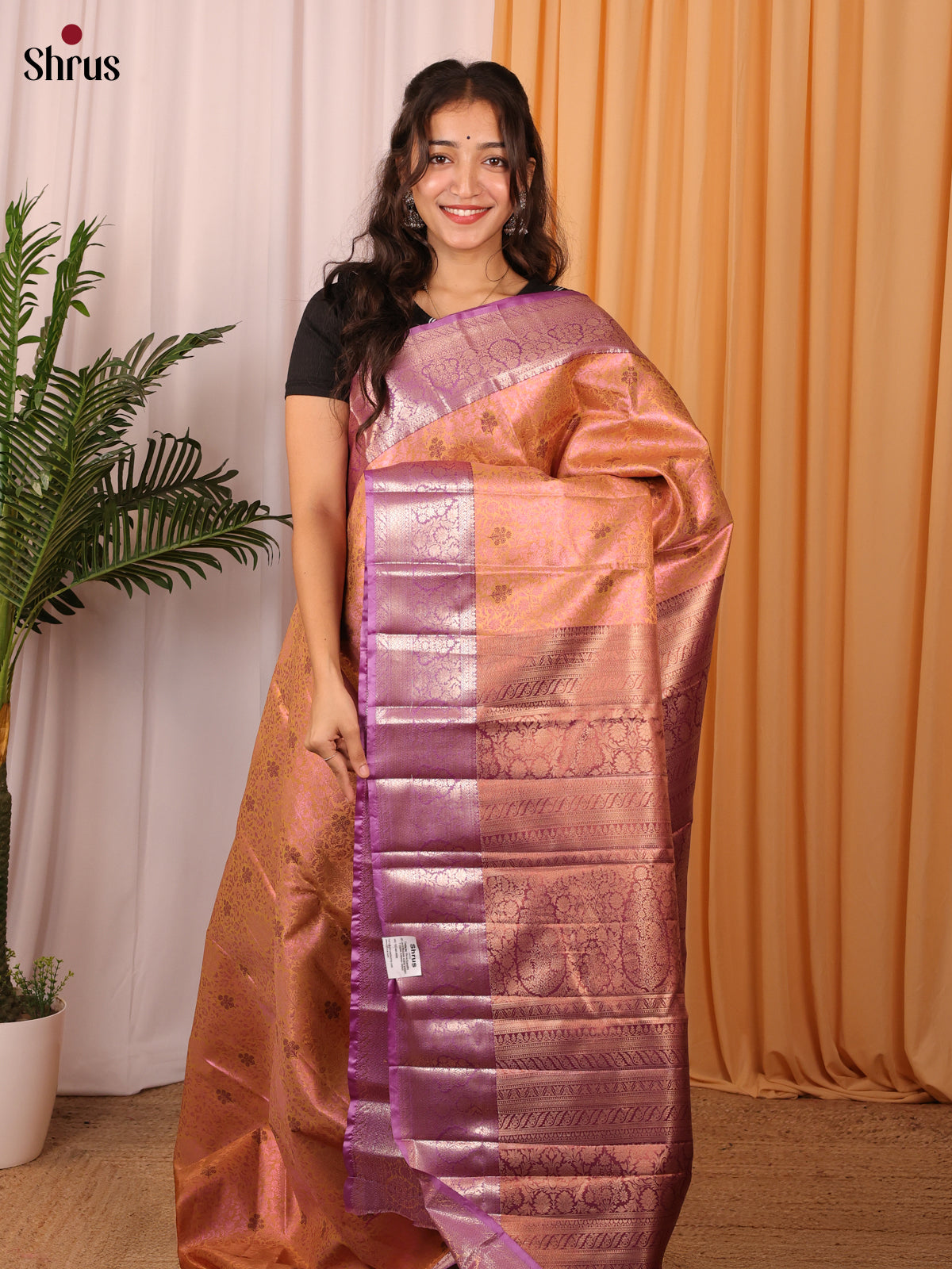 Peach & Purple - Kanchipuram-halfpure Saree