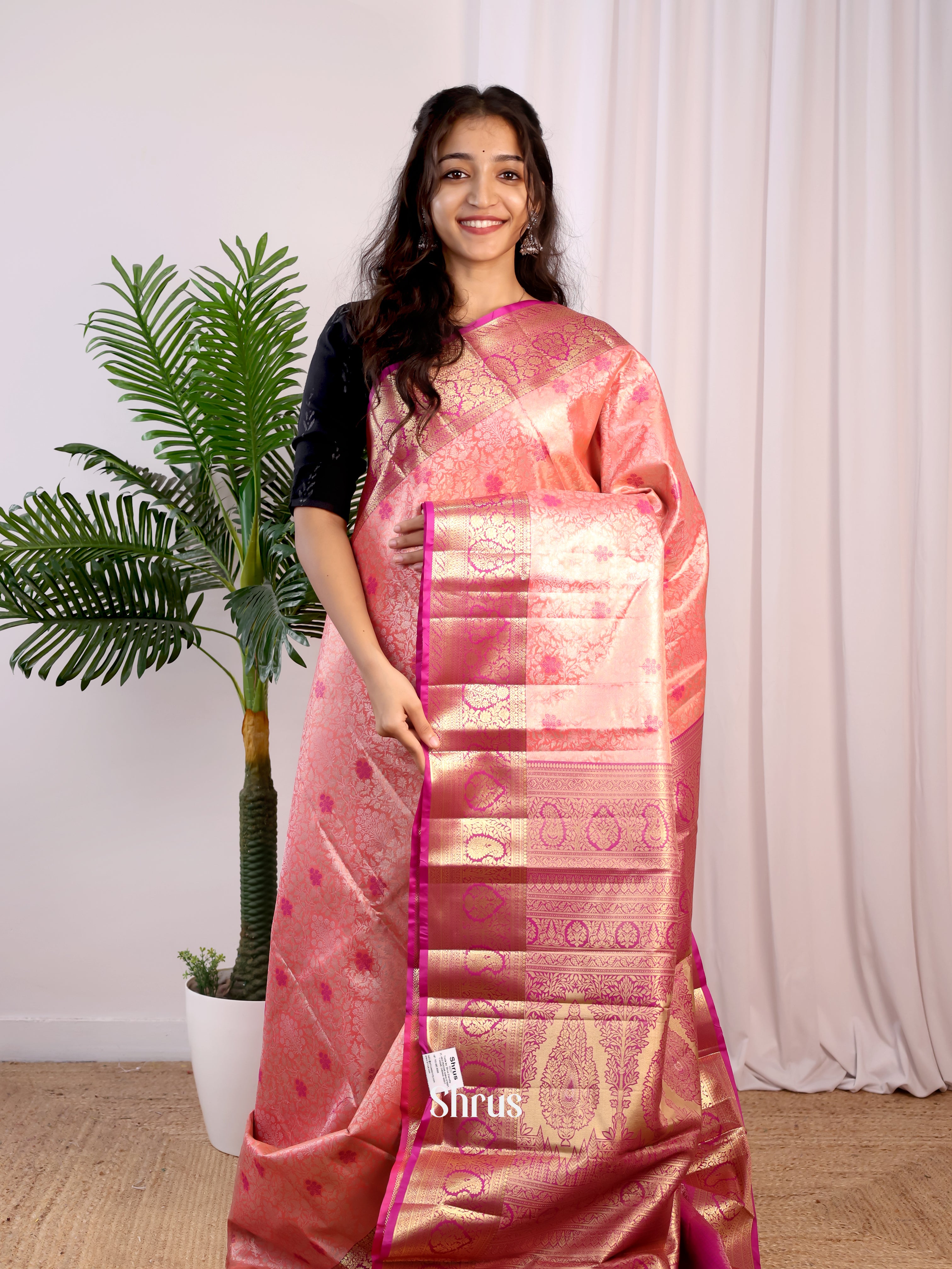 Pink - Kanchipuram-halfpure Saree