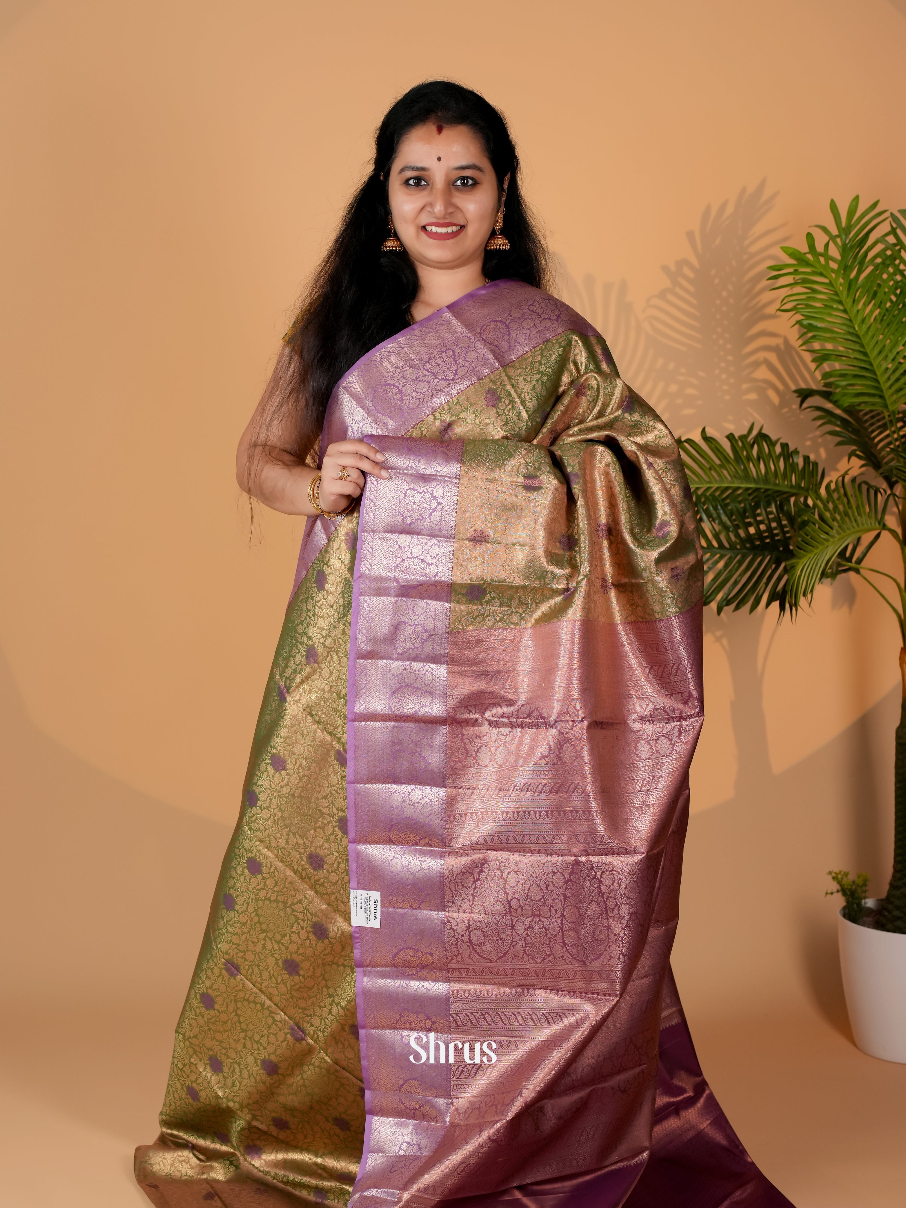 Green & Purple  - Kanchipuram-halfpure Saree