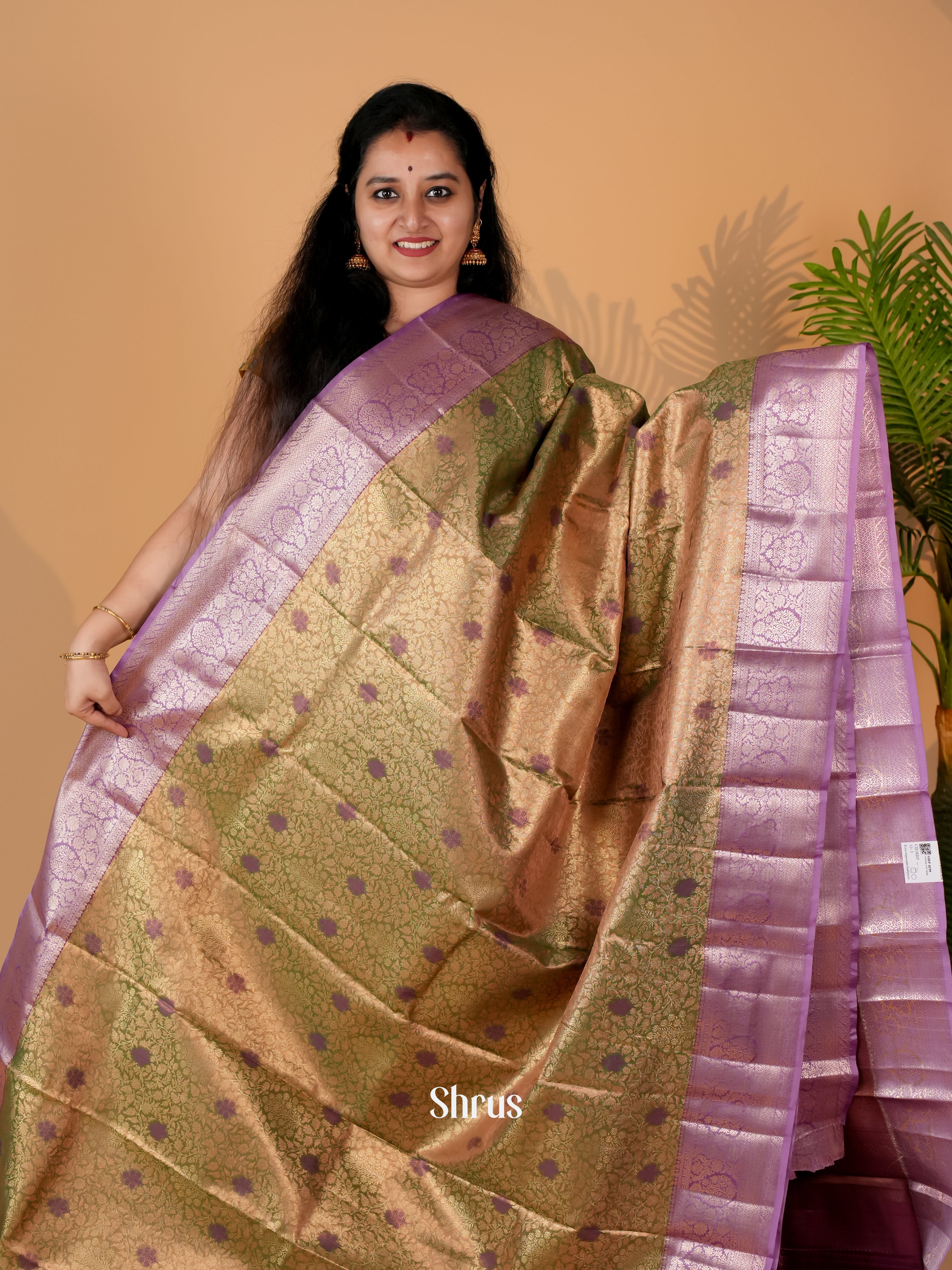 Green & Purple  - Kanchipuram-halfpure Saree