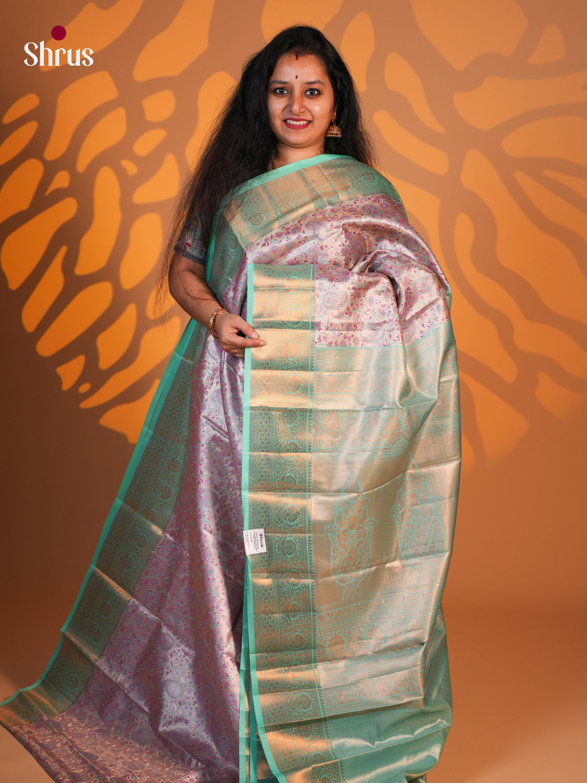 Purple & Teal - Kanchipuram-halfpure Saree