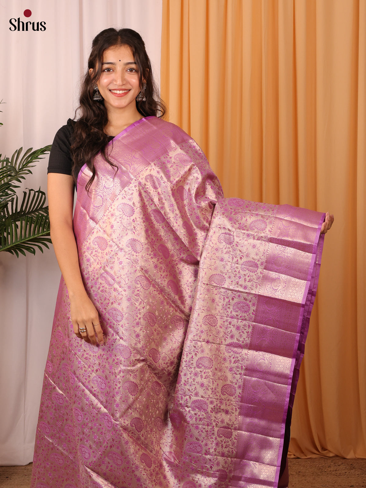 Purple - Kanchipuram-halfpure Saree