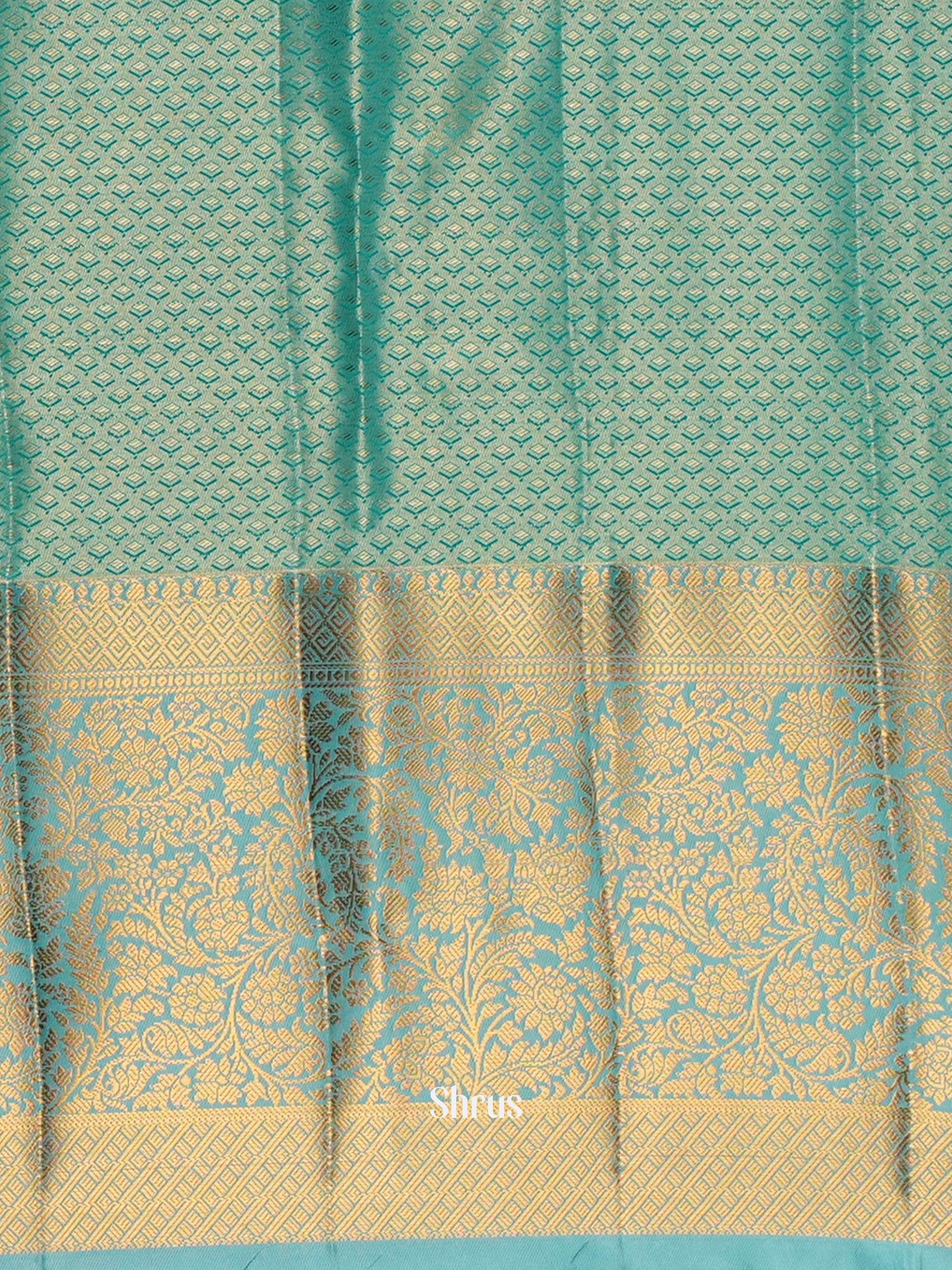 Purple & Teal - Kanchipuram-halfpure Saree