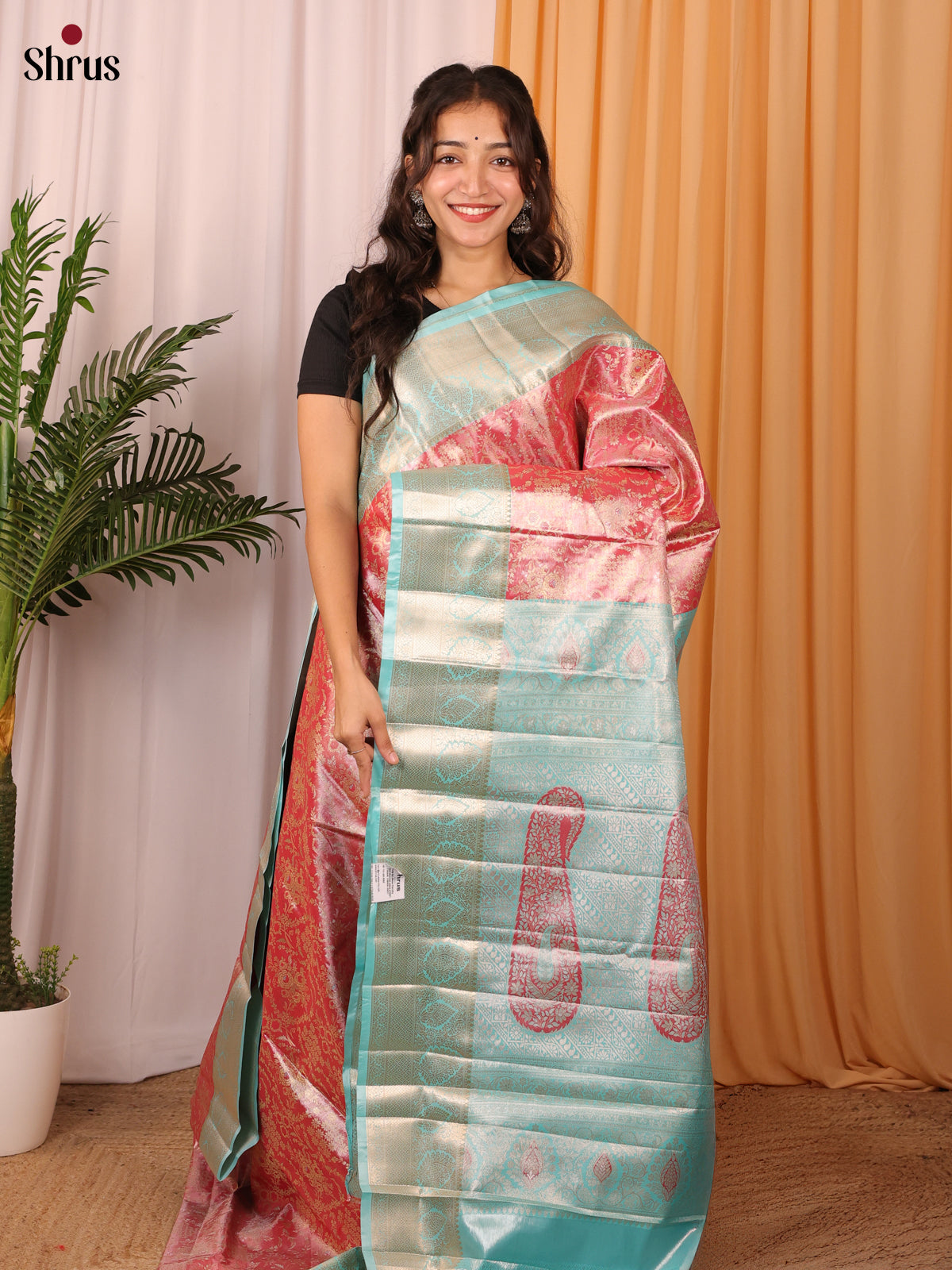 Pink & Blue - Kanchipuram-halfpure Saree