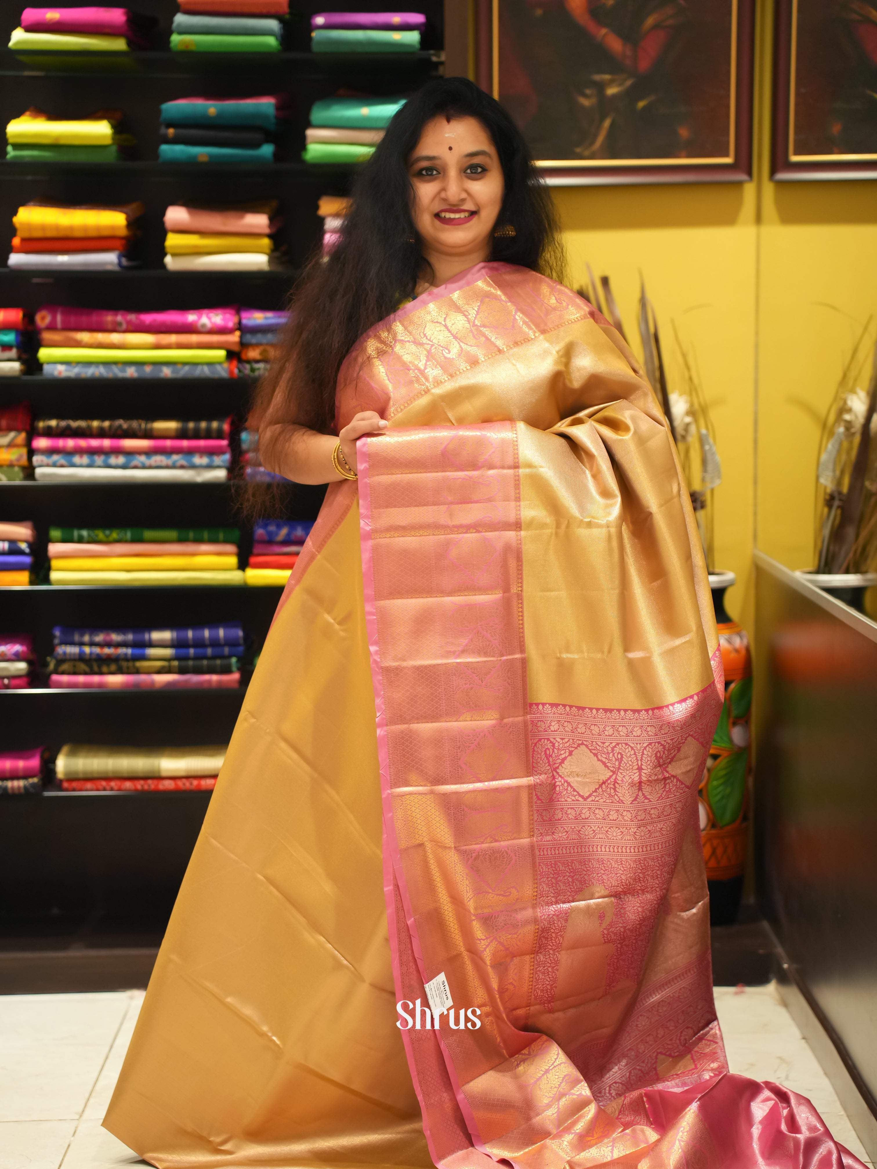 Gold & Pink - Kanchipuram-halfpure Saree