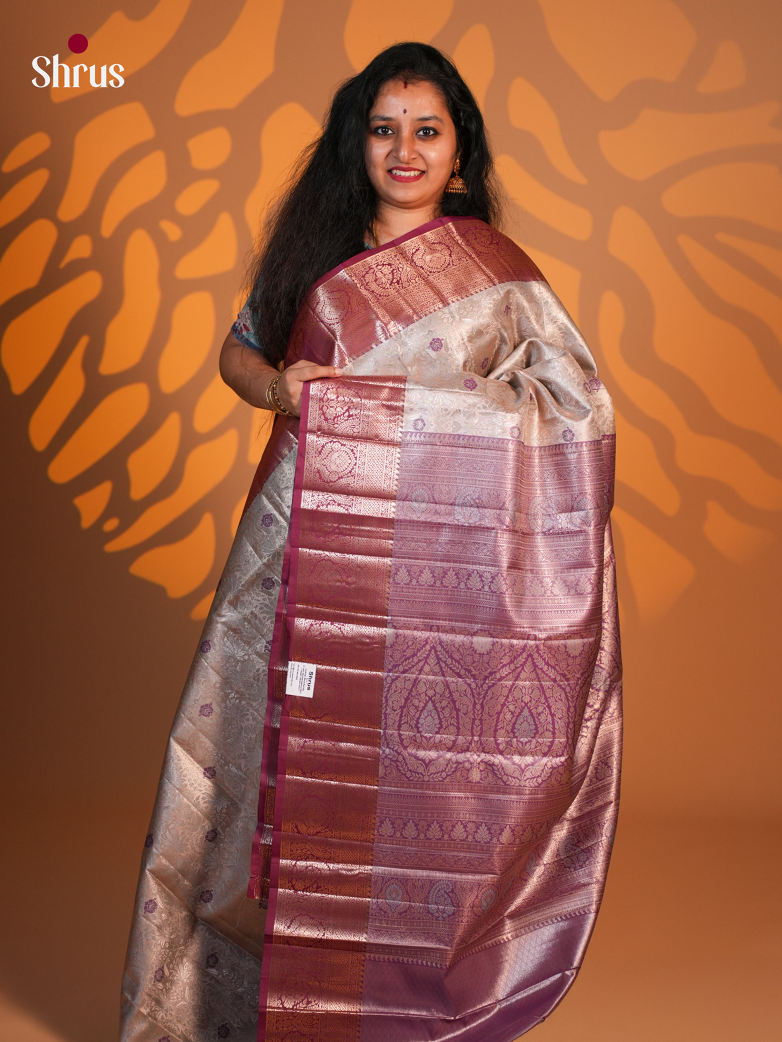 Grey & Maroon- Kanchipuram-halfpure Saree