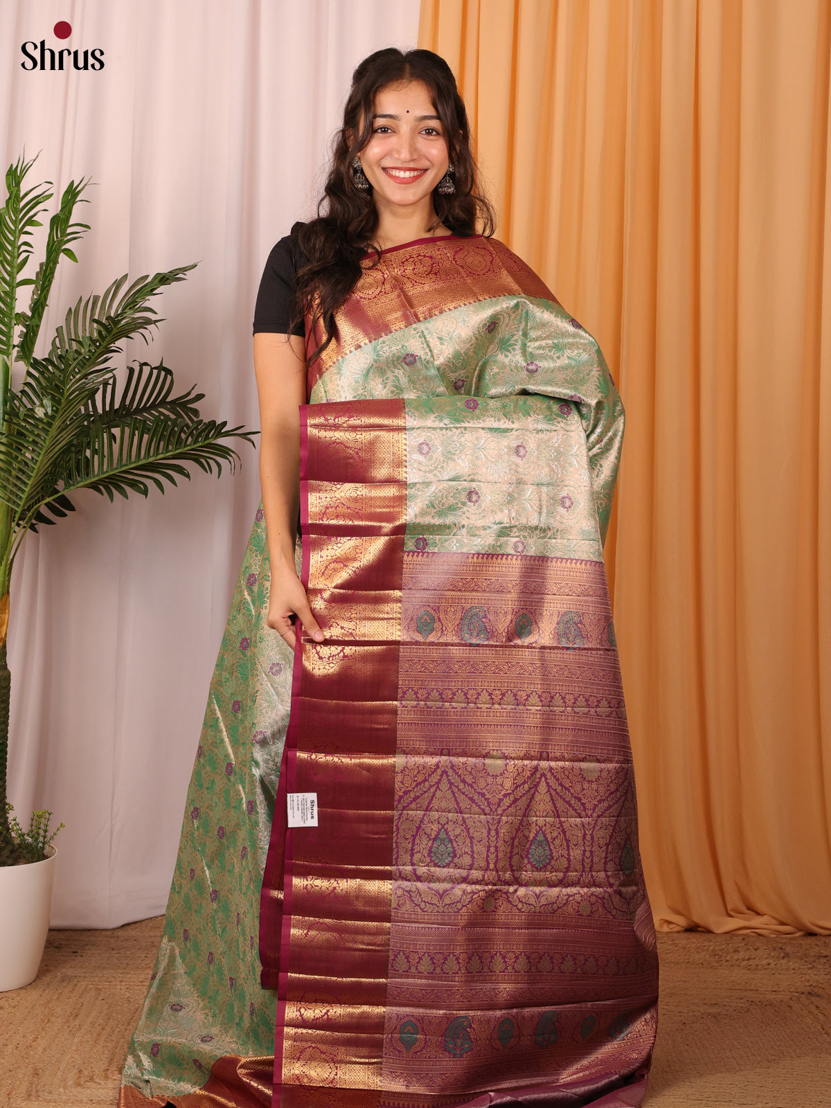 Green & Maroon - Kanchipuram-halfpure Saree