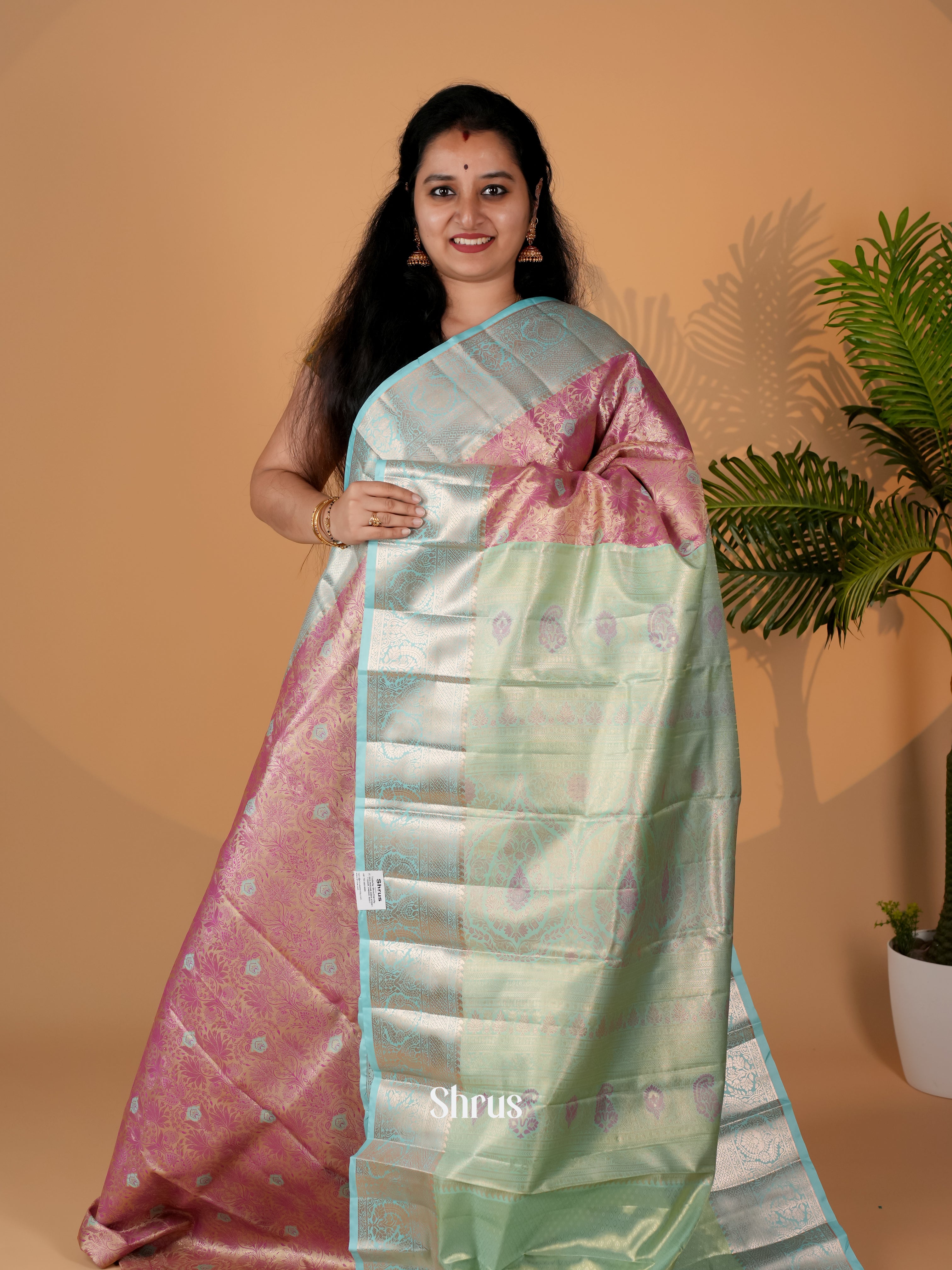 Pink & Green - Kanchipuram-halfpure Saree