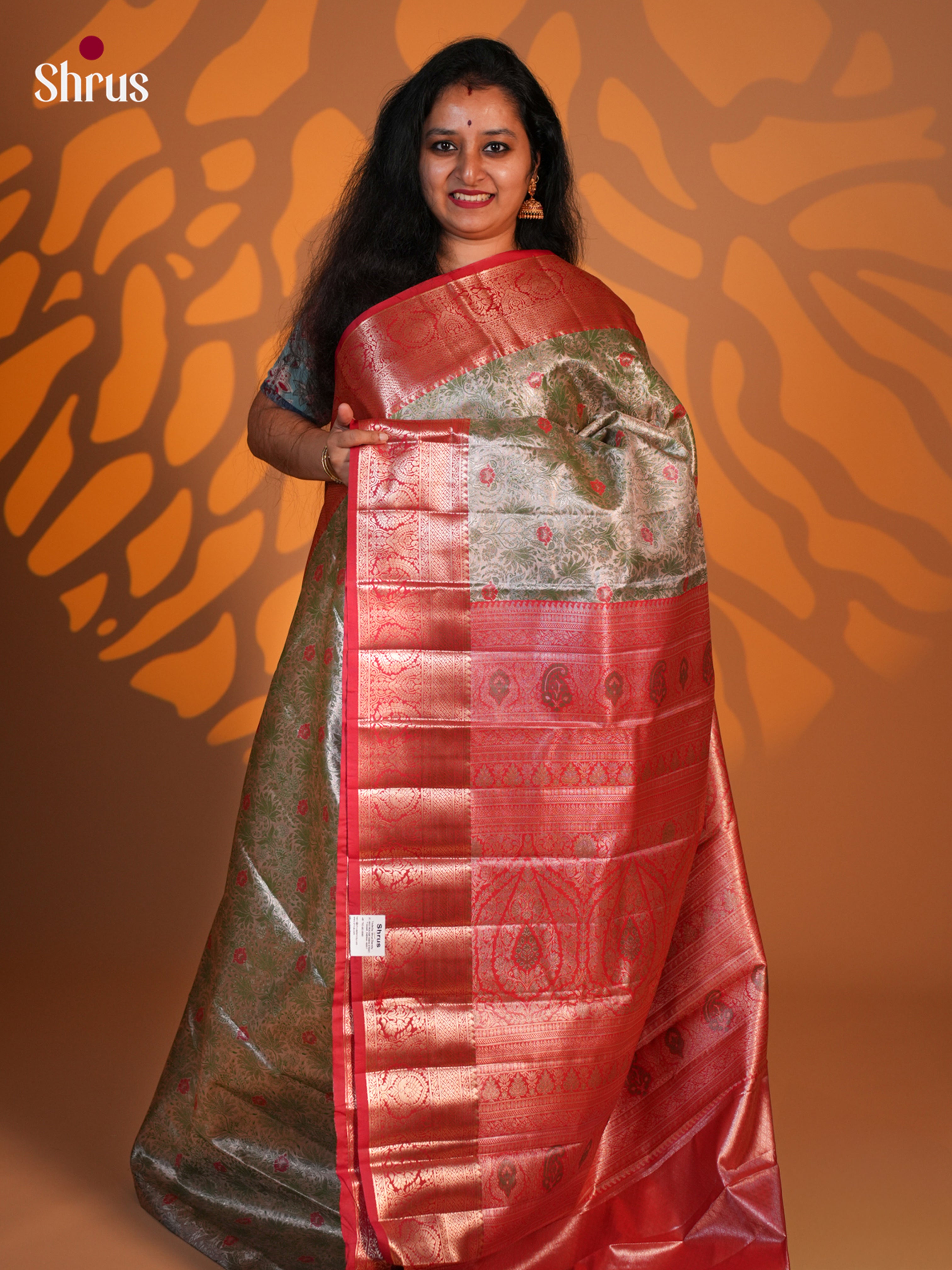 Green & Red - Kanchipuram-halfpure Saree