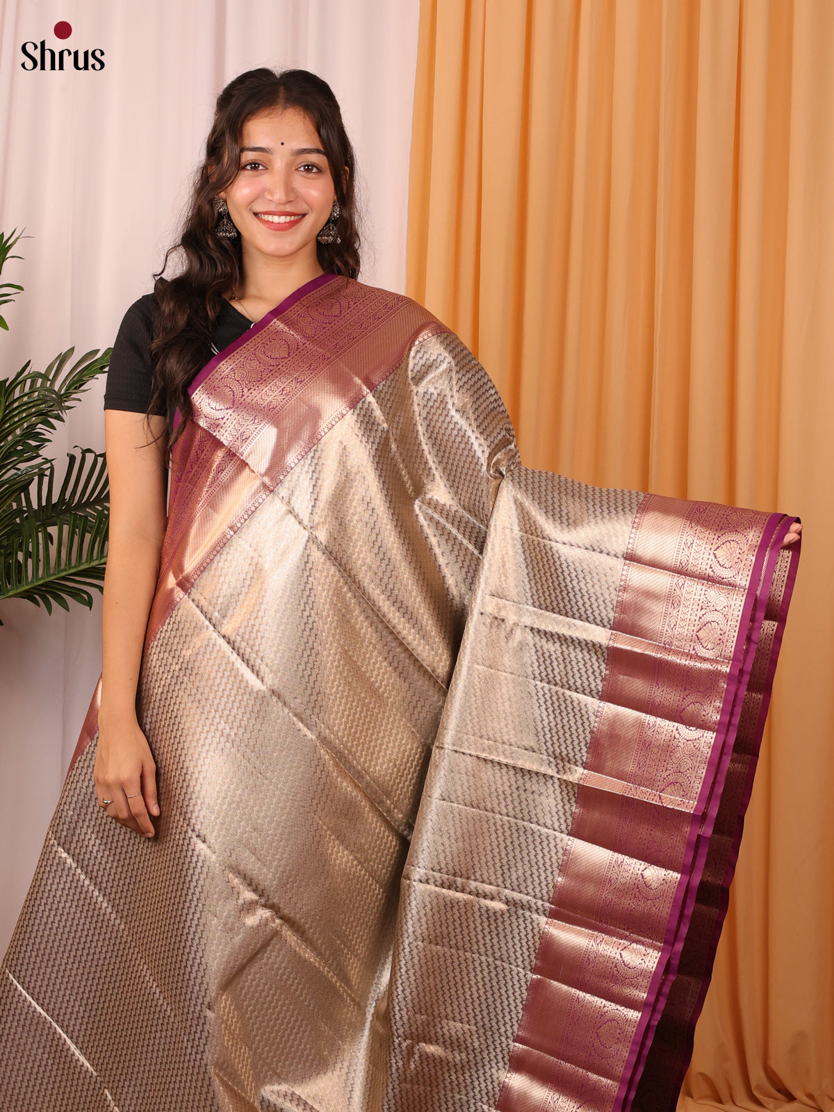 Golden & Maroon - Kanchipuram-halfpure Saree