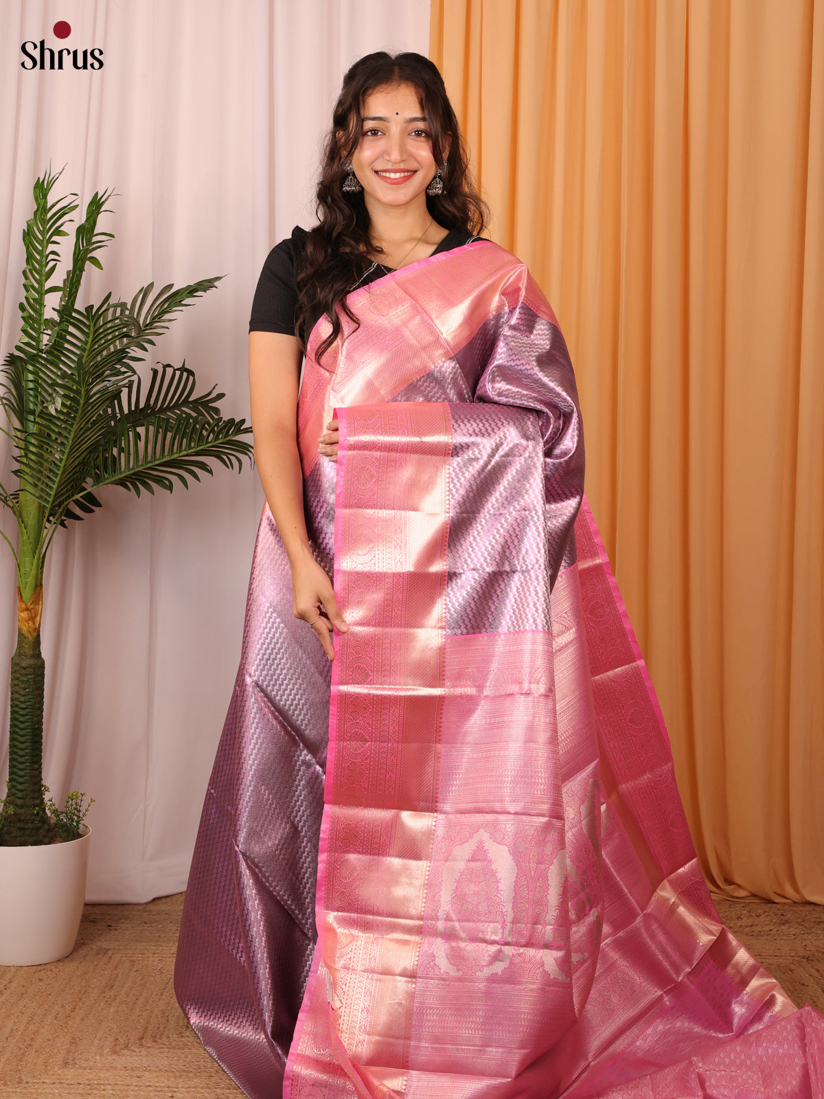 Purple & Pink - Kanchipuram-halfpure Saree