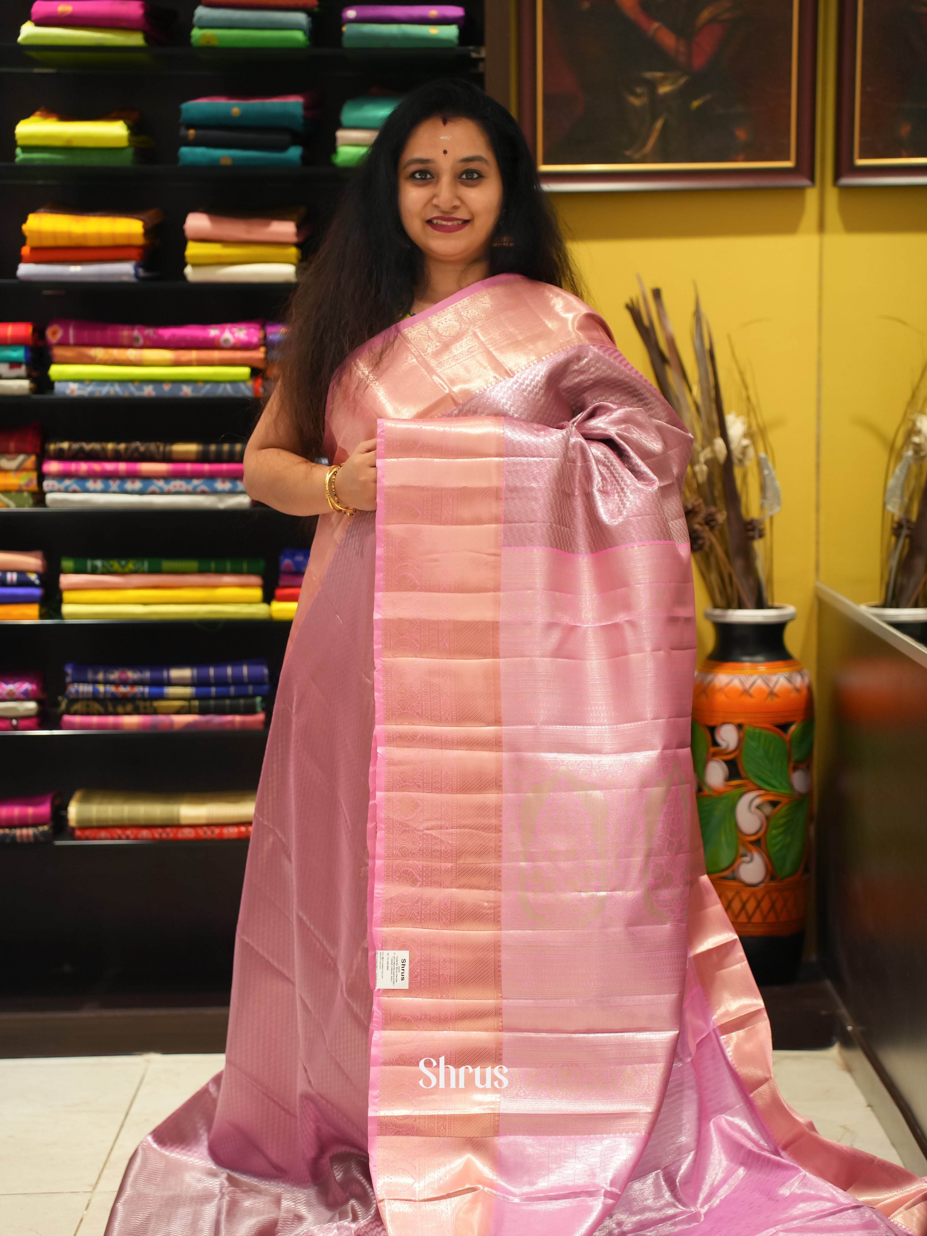 Pink- Kanchipuram-halfpure Saree