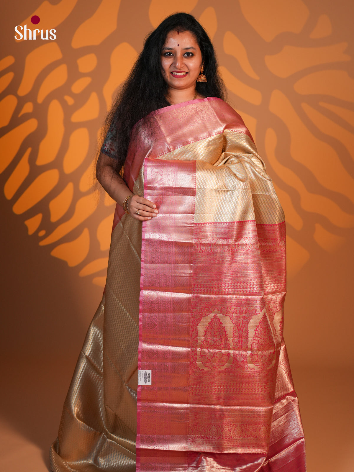 Gold  & Pink  - Kanchipuram-halfpure Saree