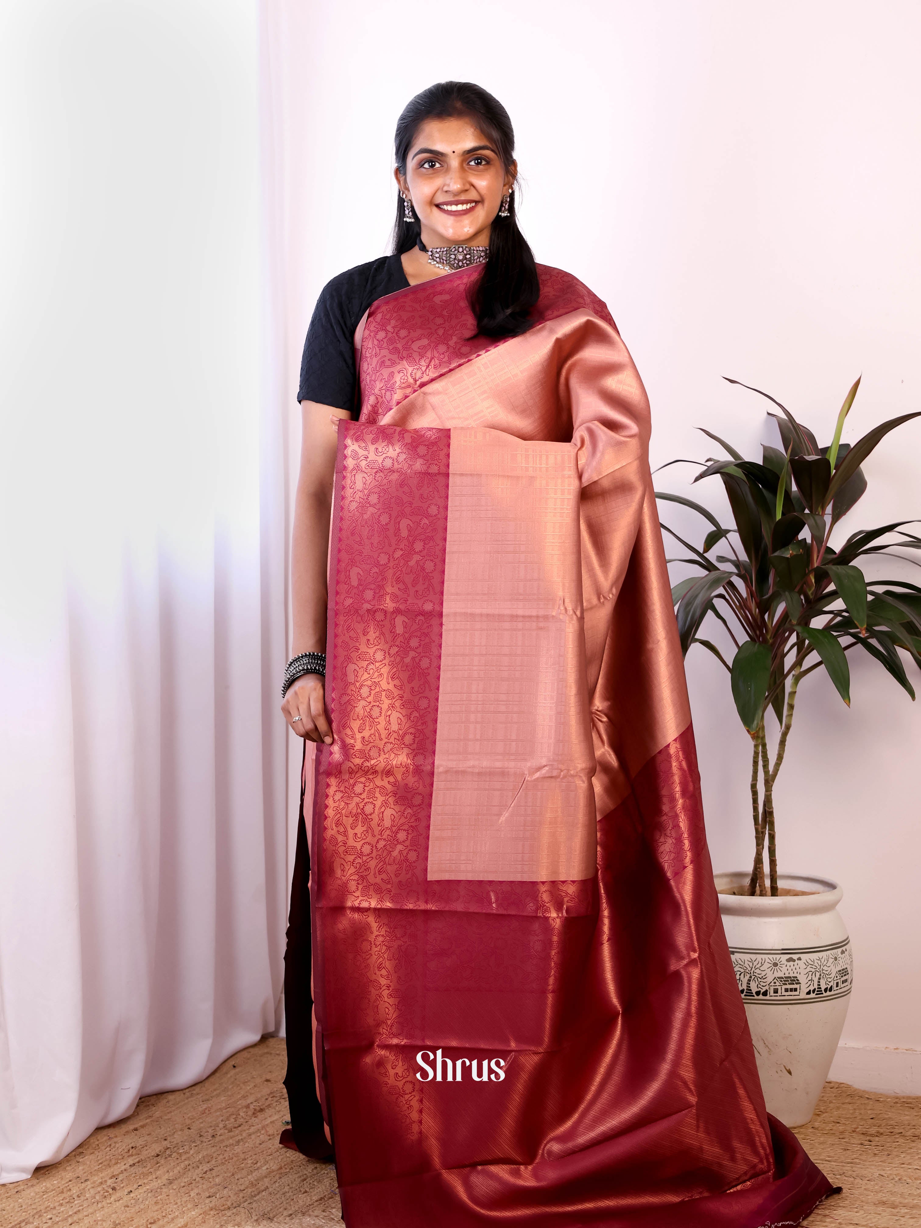 Dusty Brown & Maroon- Semi Arani Silk Saree