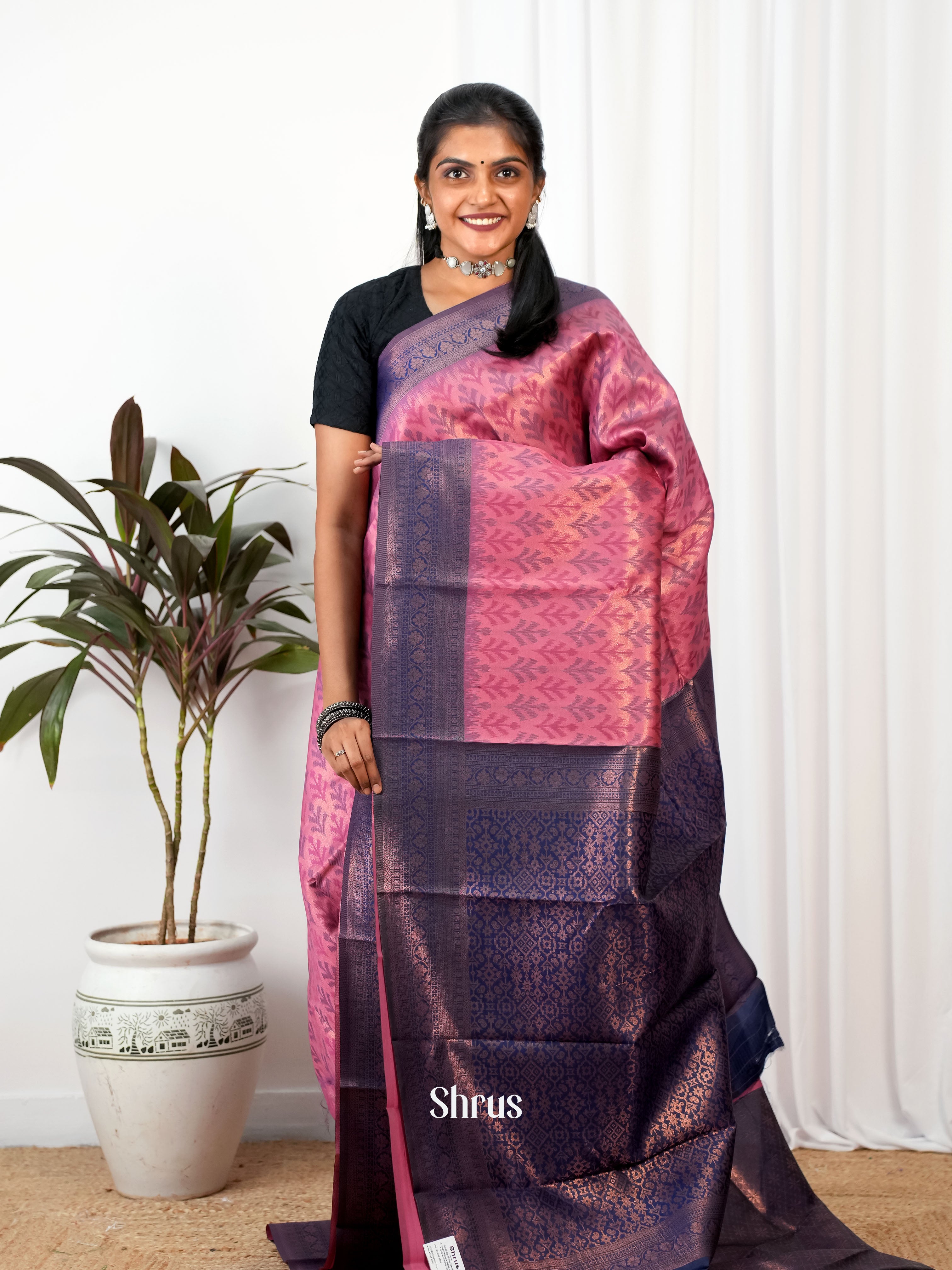 Pink & Blue - Semi Arani Silk