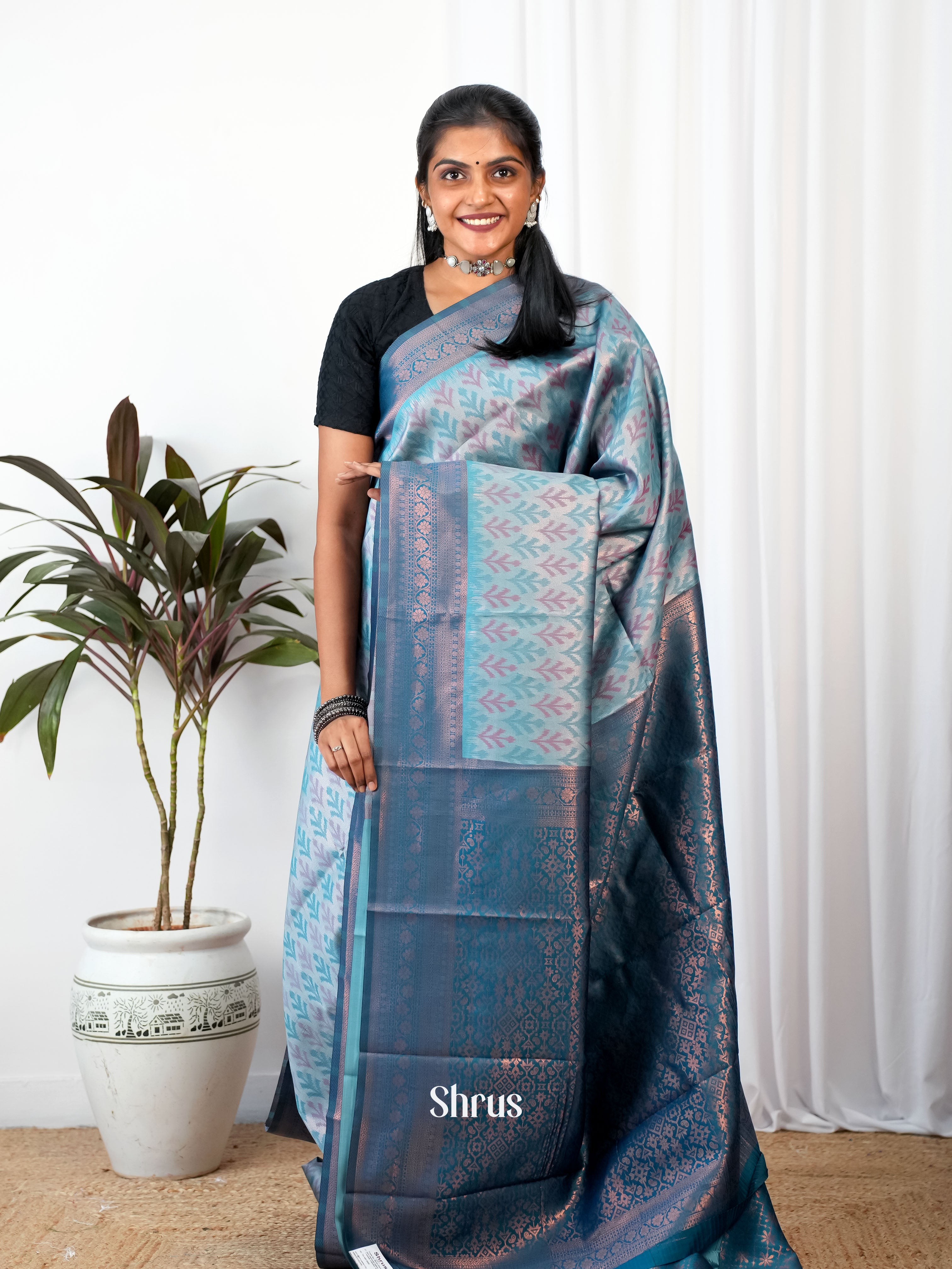 Lite Blue & Blue - Semi Arani Silk Saree