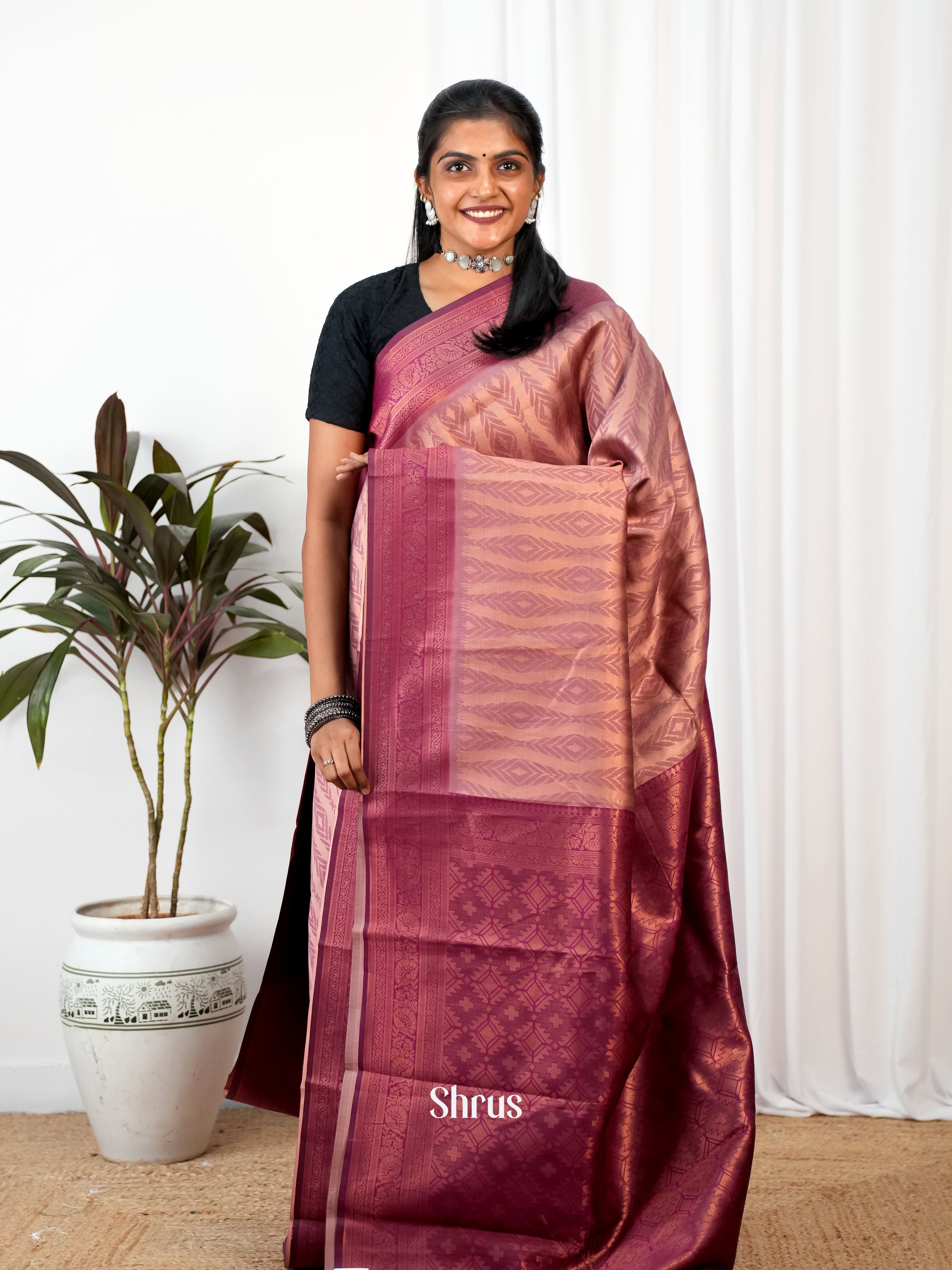 Dusty Brown  & Maroon - Semi Arani Silk