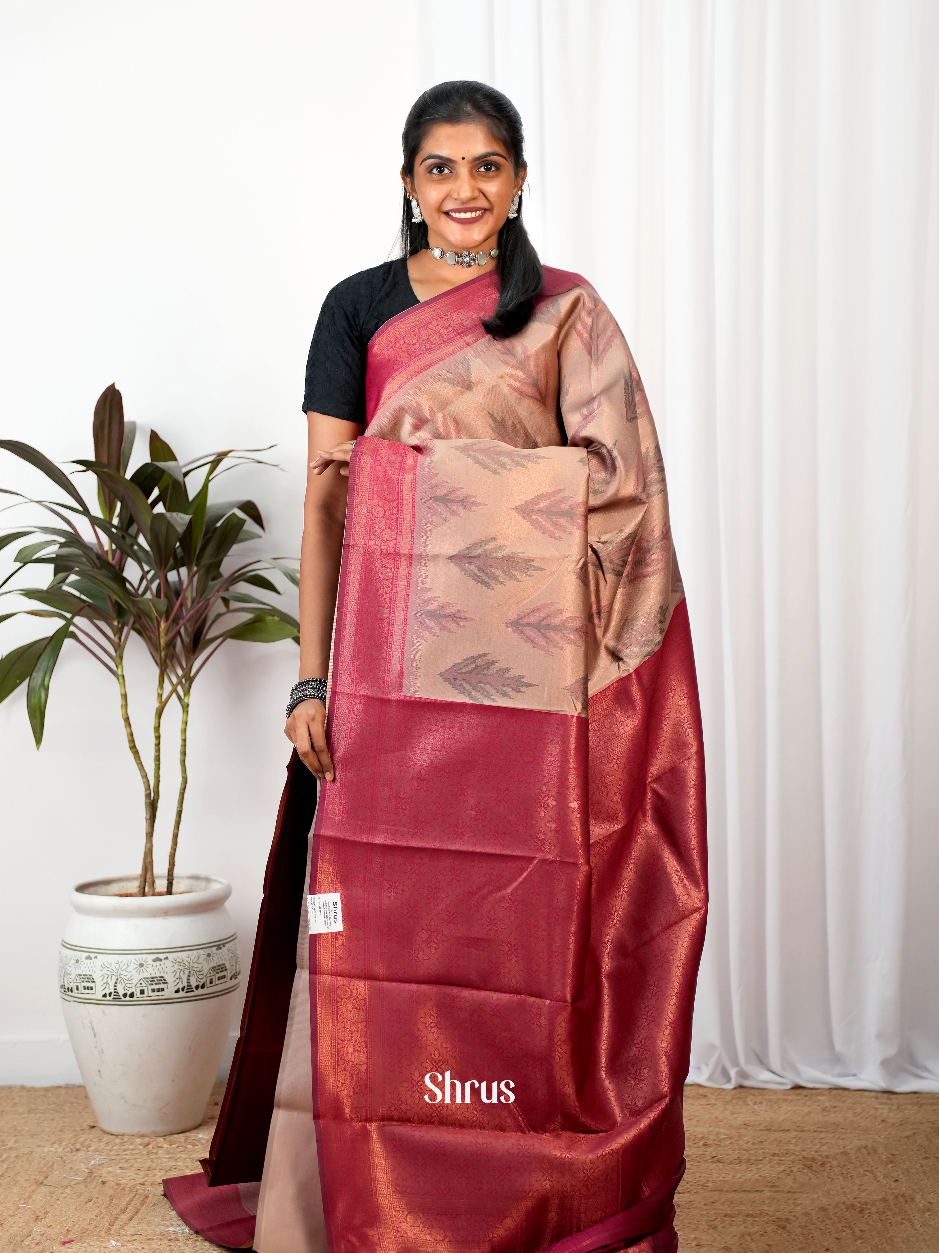 Pink & Maroon - Semi Arani Silk