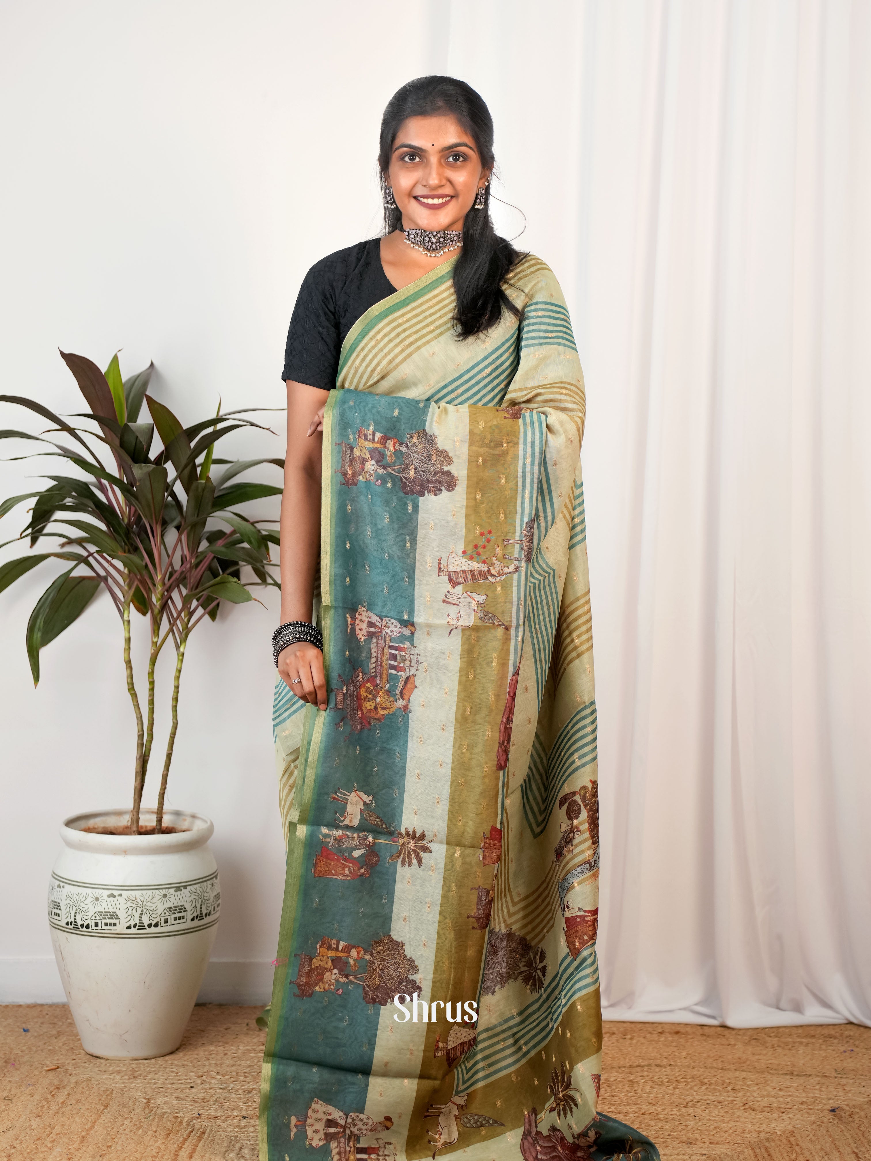 Shades of Green - Semi Chanderi Saree