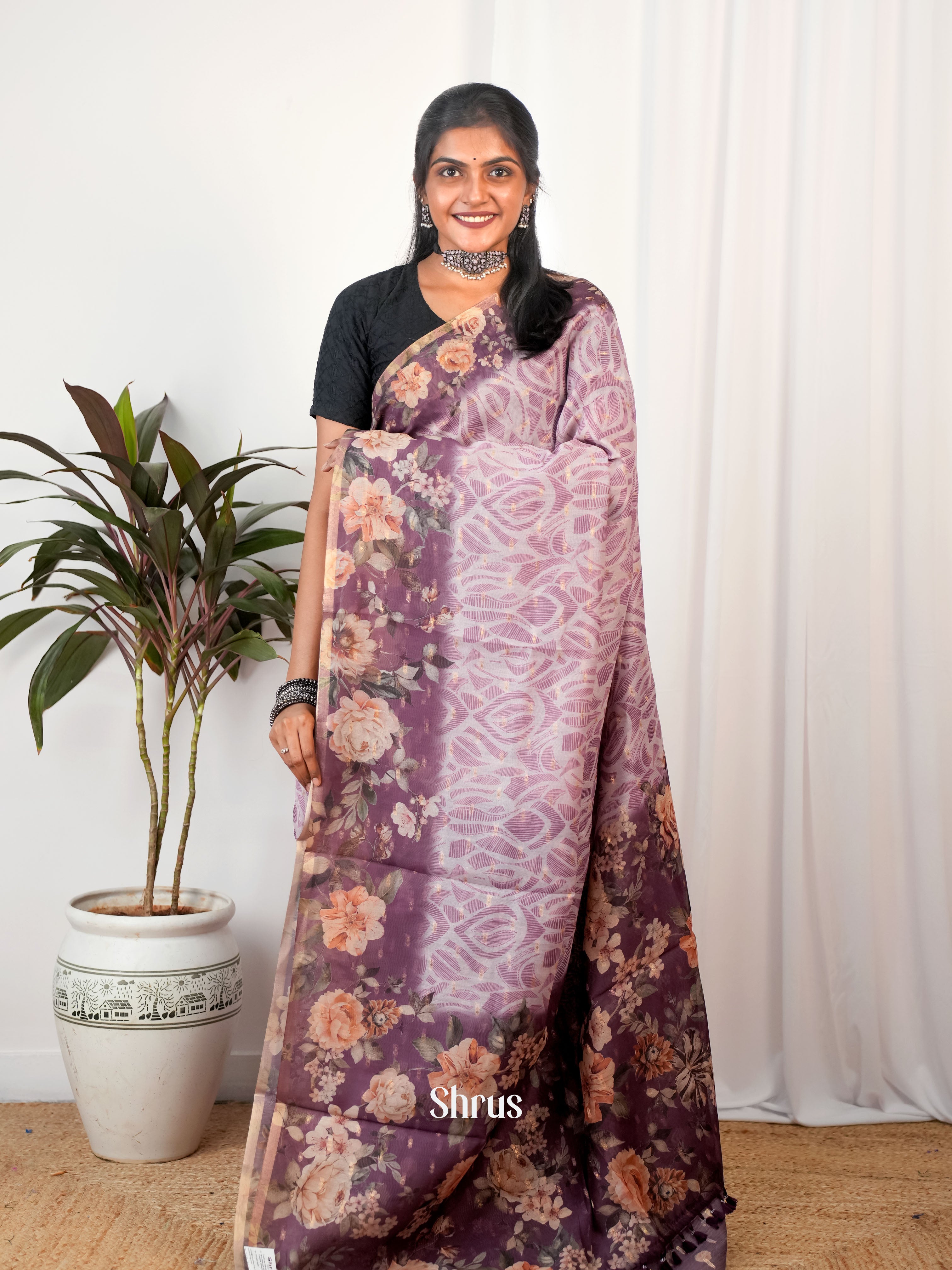 Mild Lavender & Purple- Semi Chanderi Saree