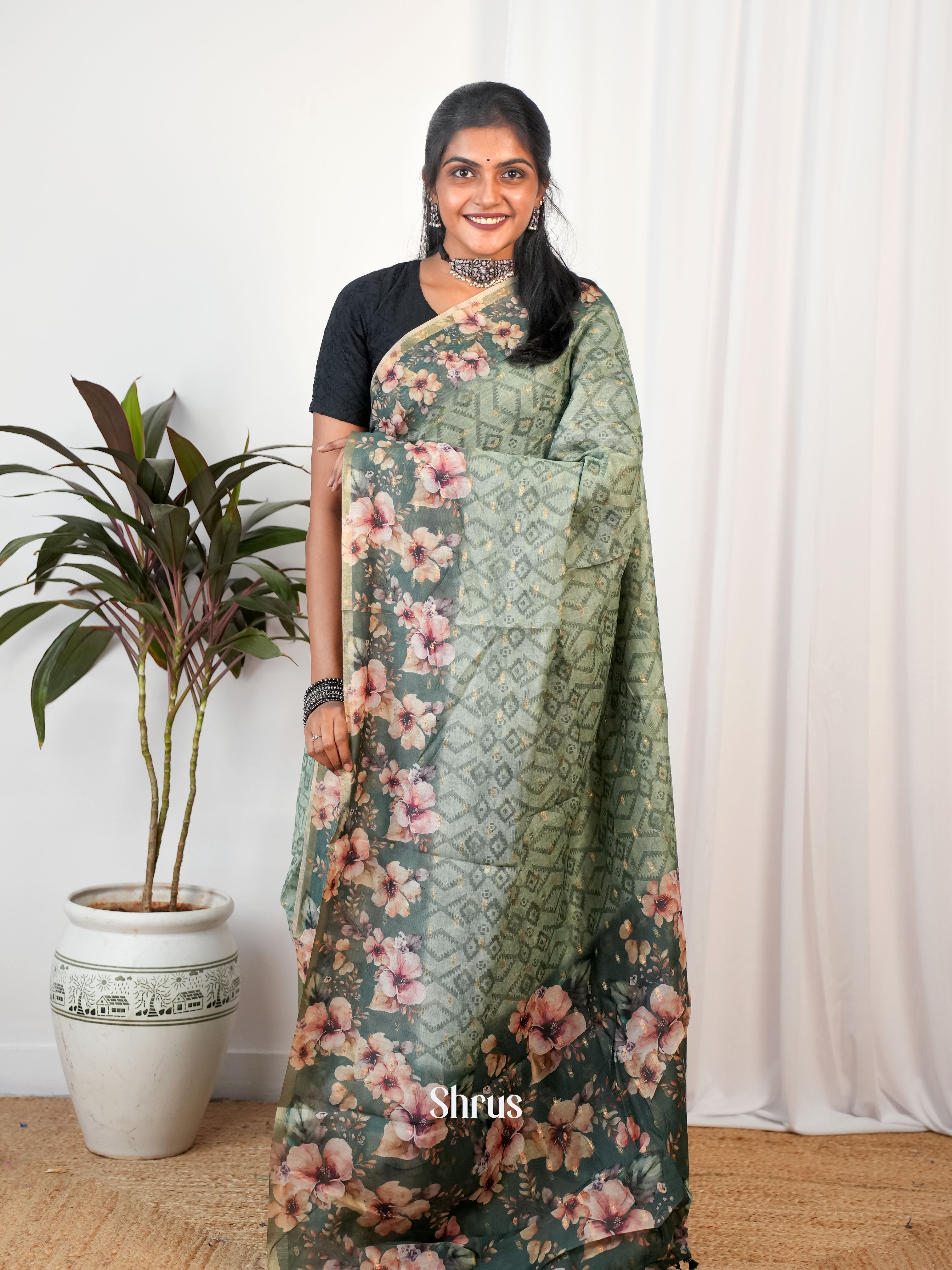 Green- Semi Chanderi Saree