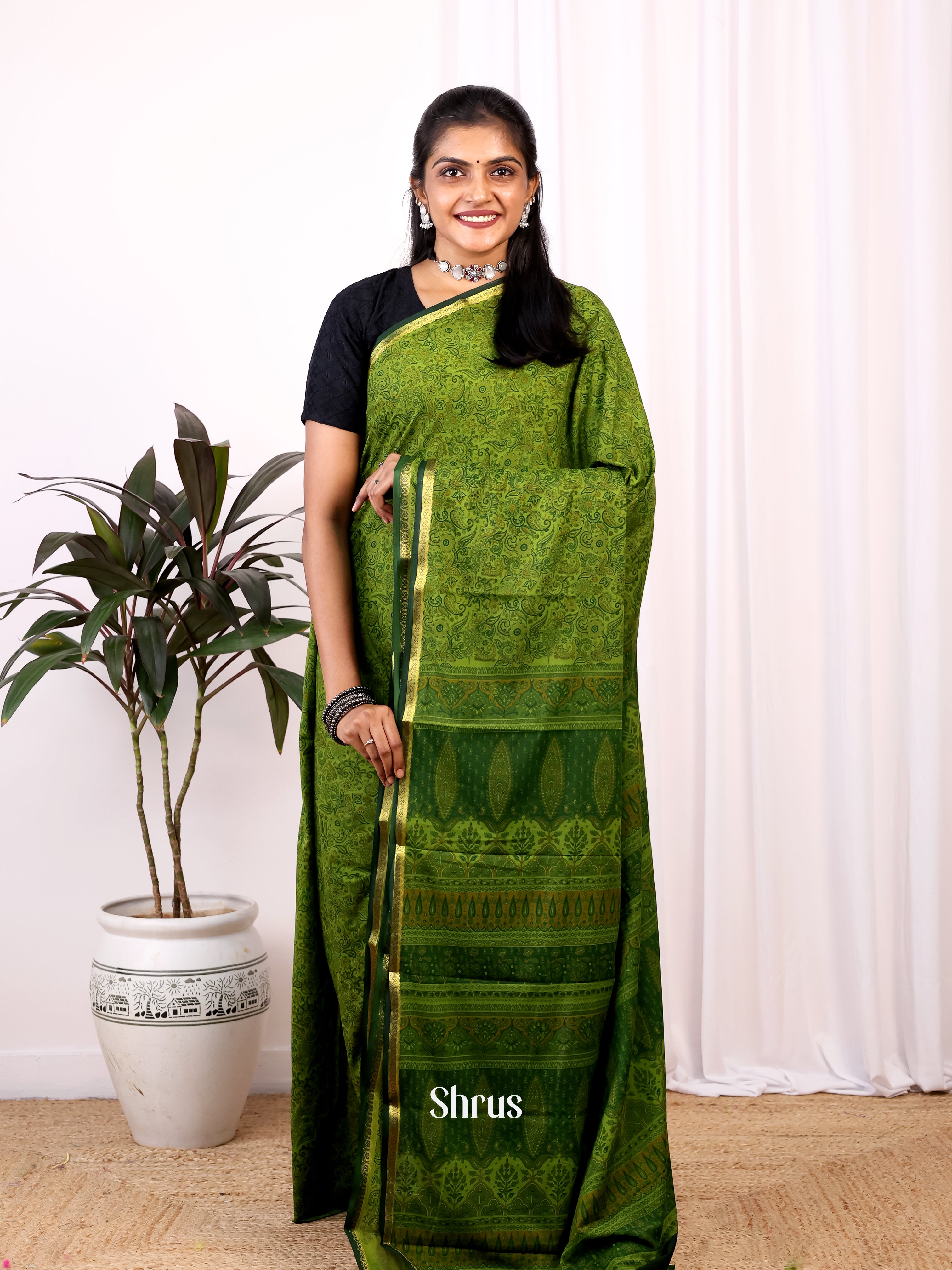 Green - Semi Mysoresilk Saree