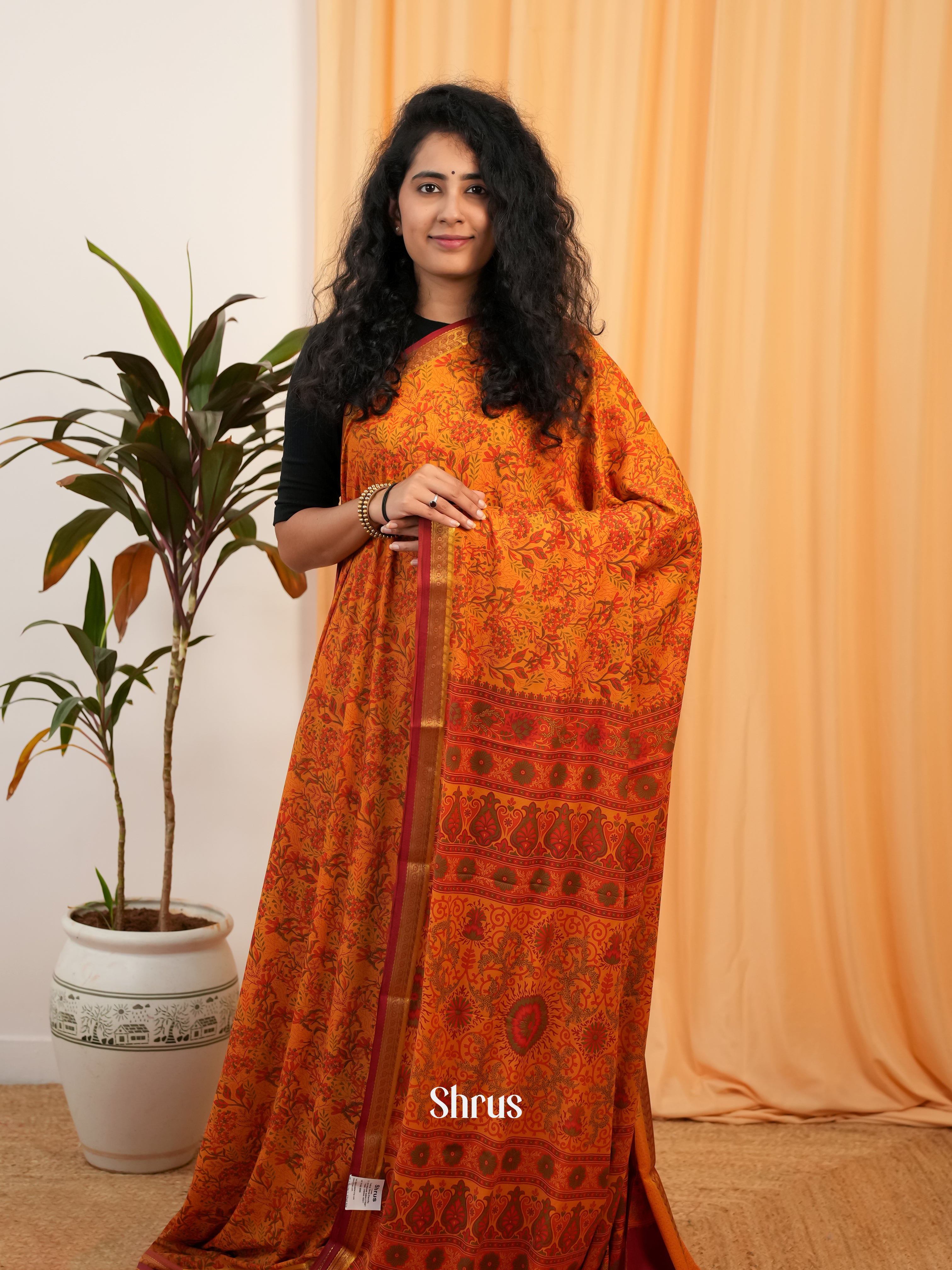 Orange  - Semi Mysoresilk Saree