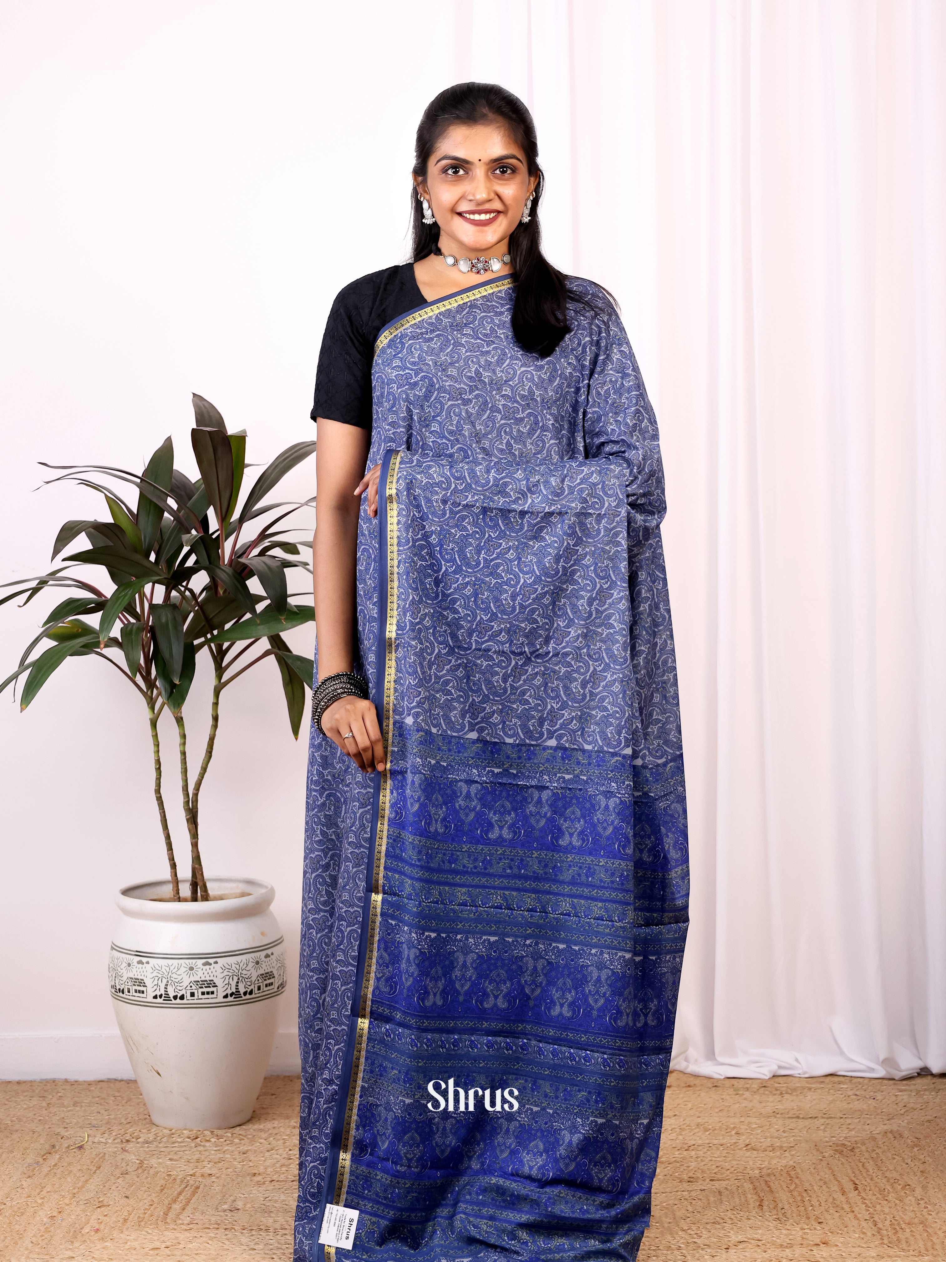 Blue- Semi Mysoresilk Saree