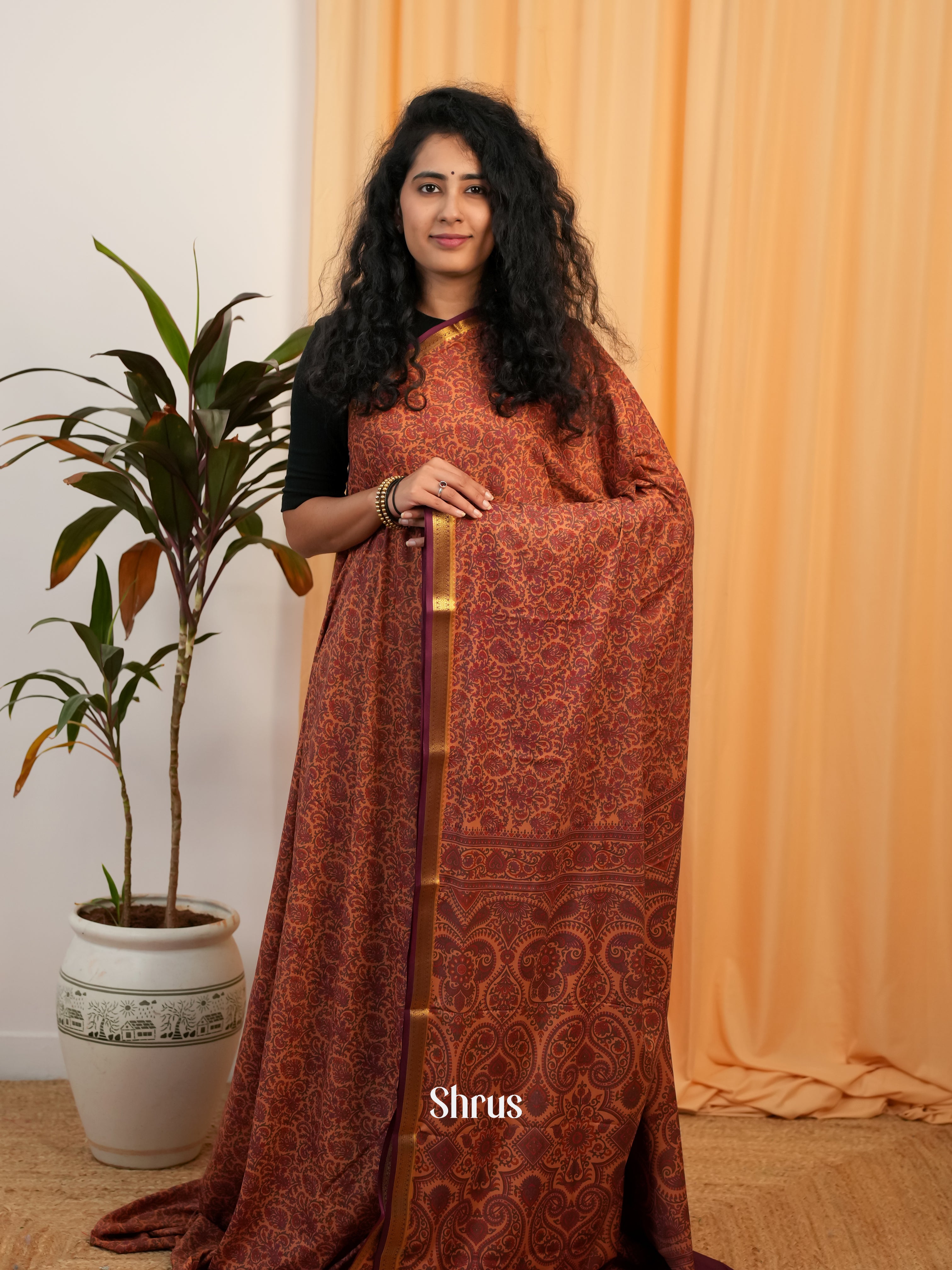 Brown - Semi Mysoresilk Saree