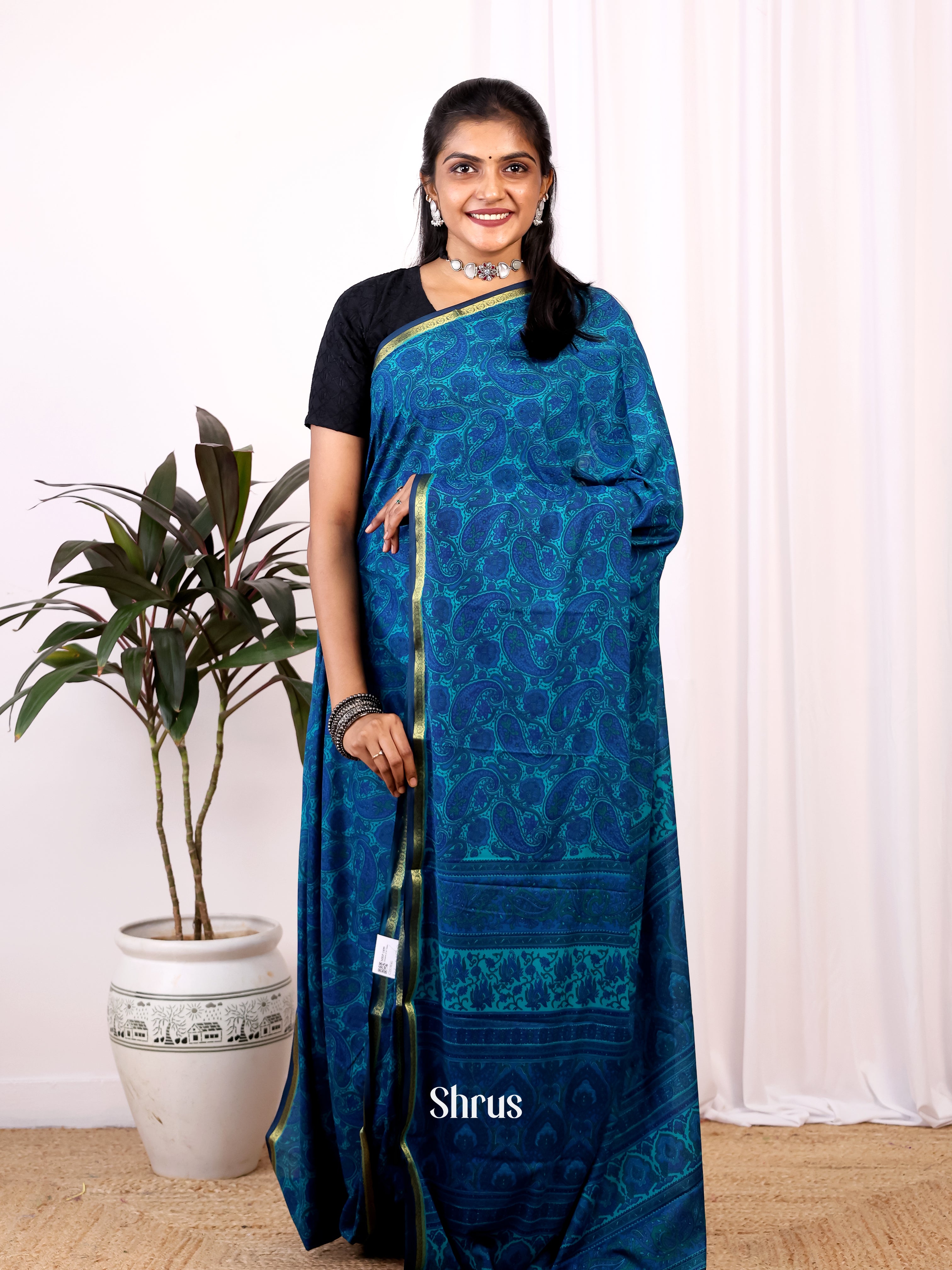 Blue- Semi Mysoresilk Saree