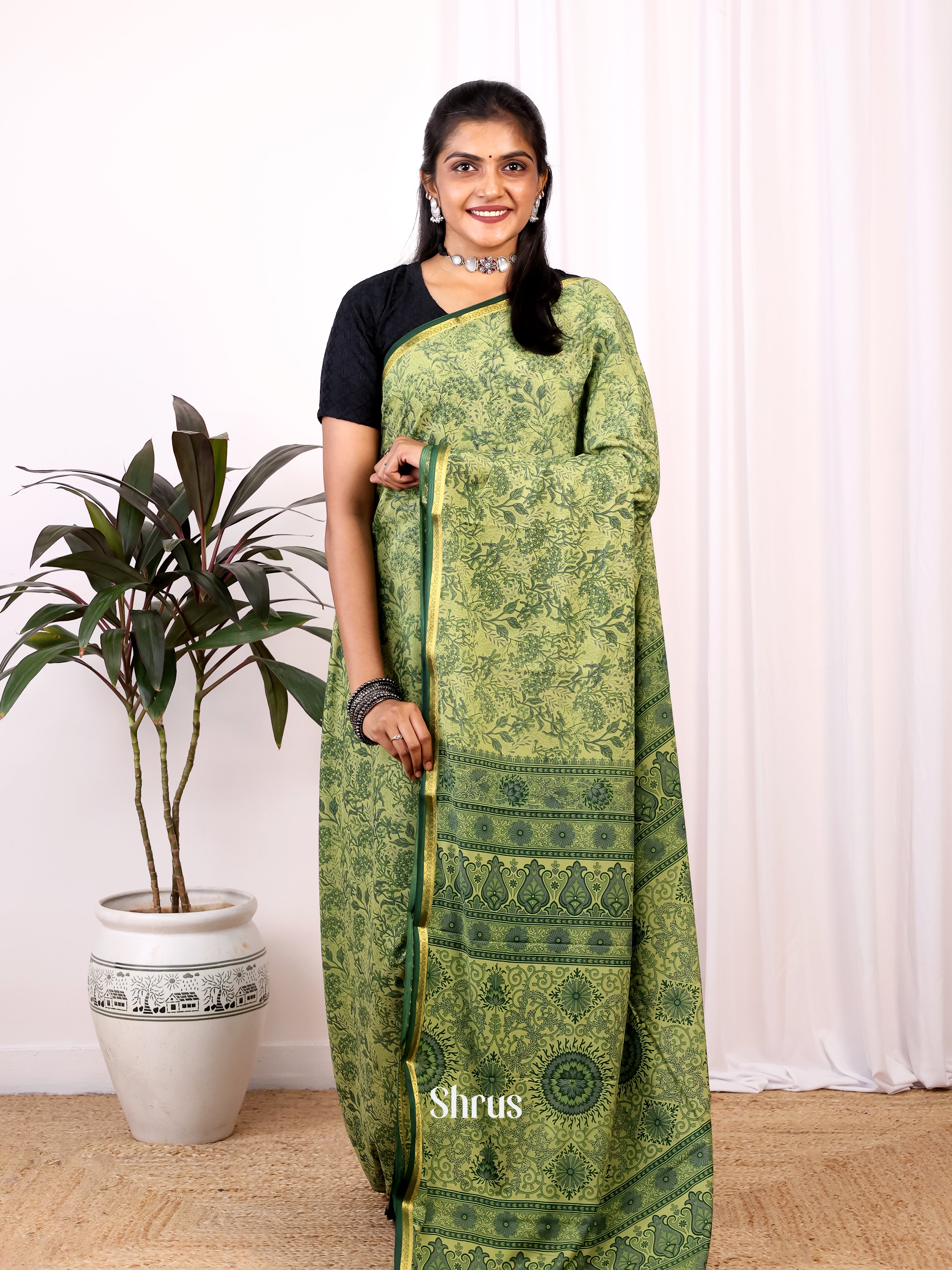 Green - Semi Mysoresilk Saree