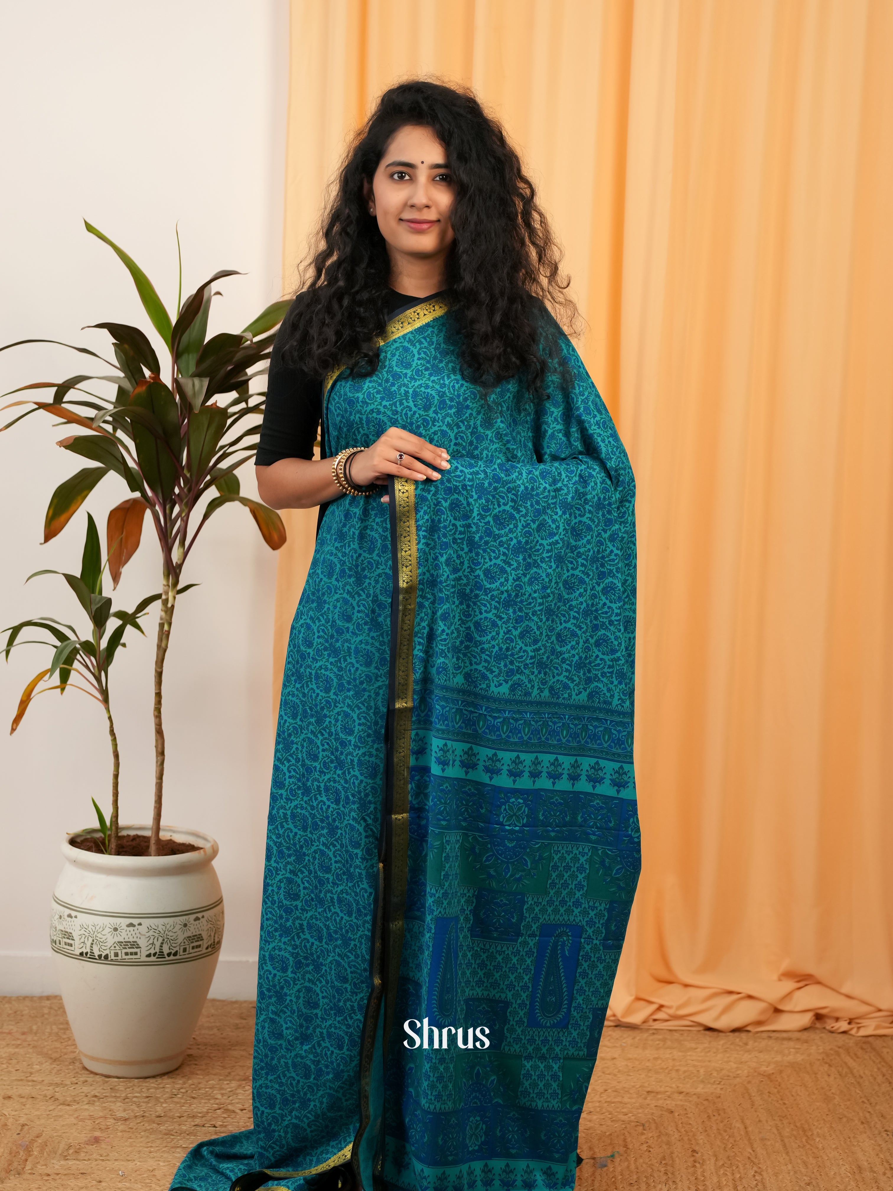 Blue & Black - Semi Mysoresilk Saree