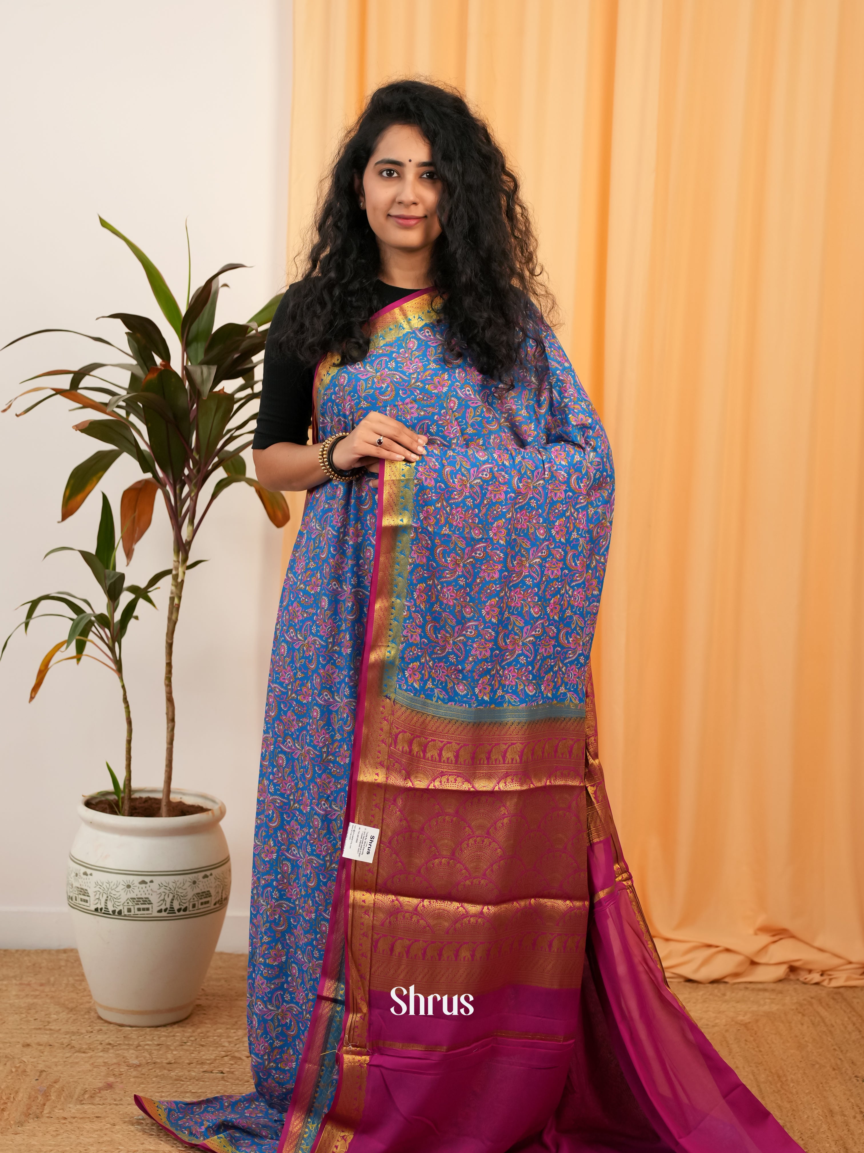 Blue & Purple - Semi Mysoresilk Saree