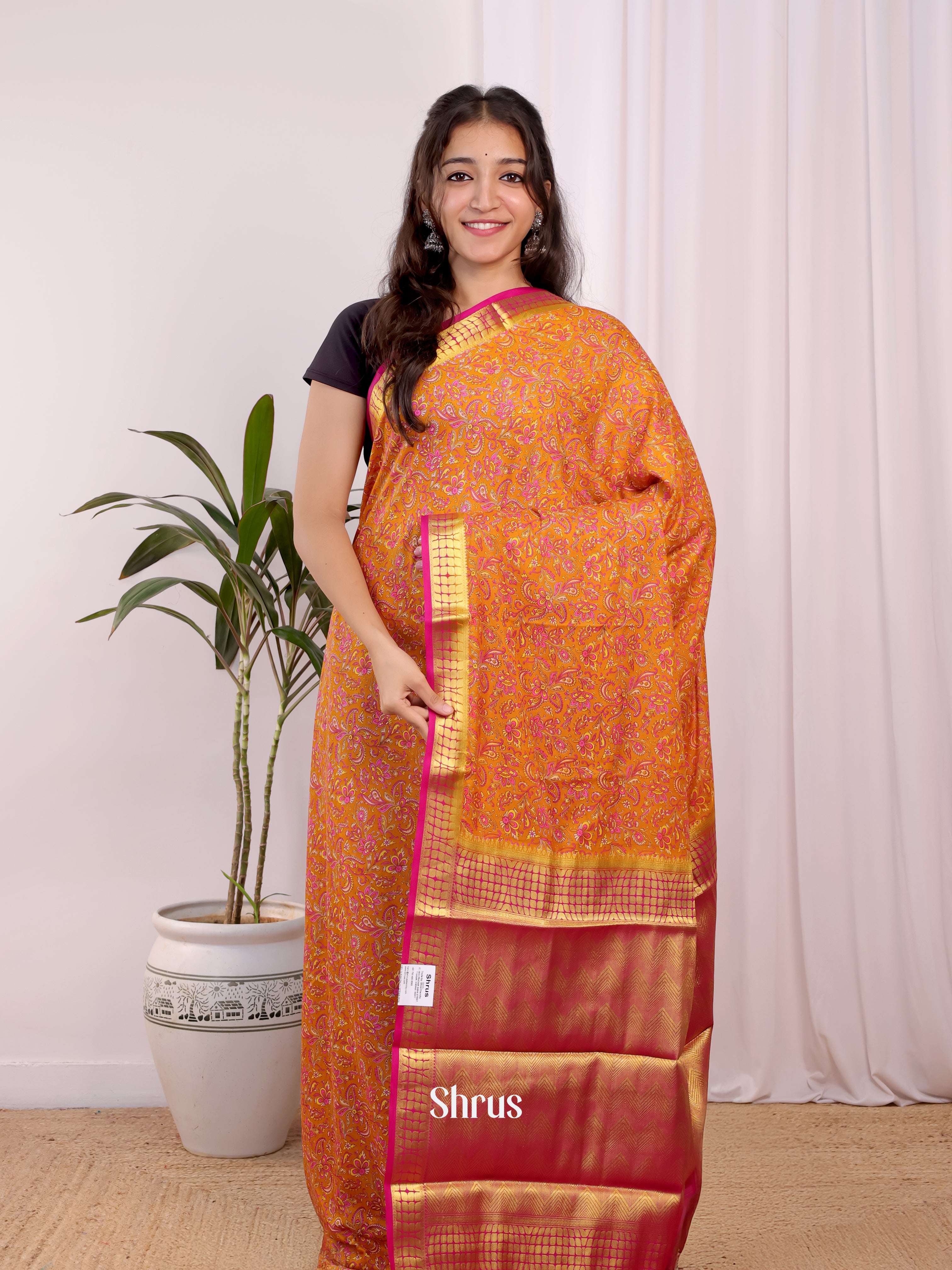 Orange & Pink - Semi Mysoresilk Saree