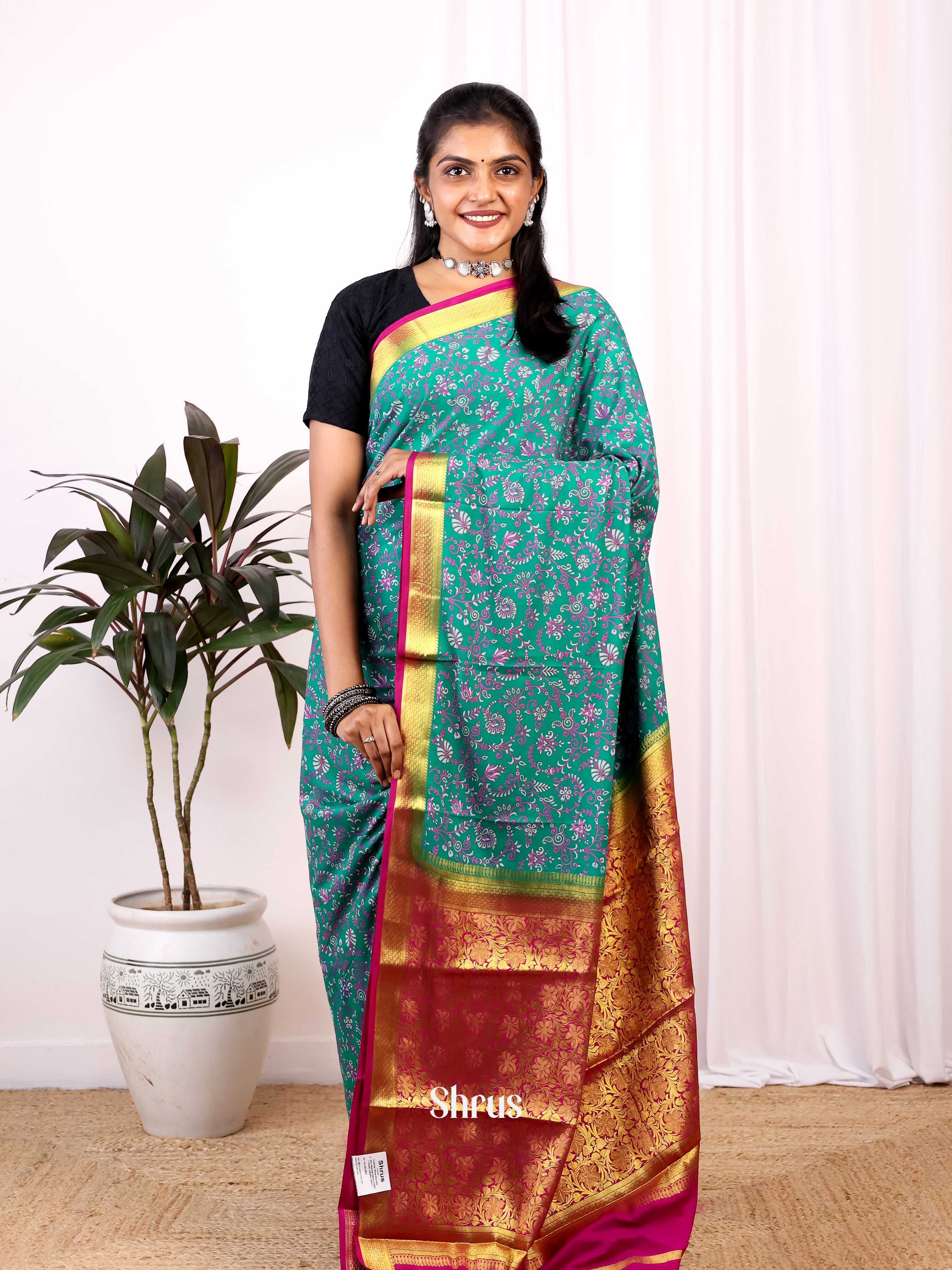 Green - Semi Mysoresilk Saree