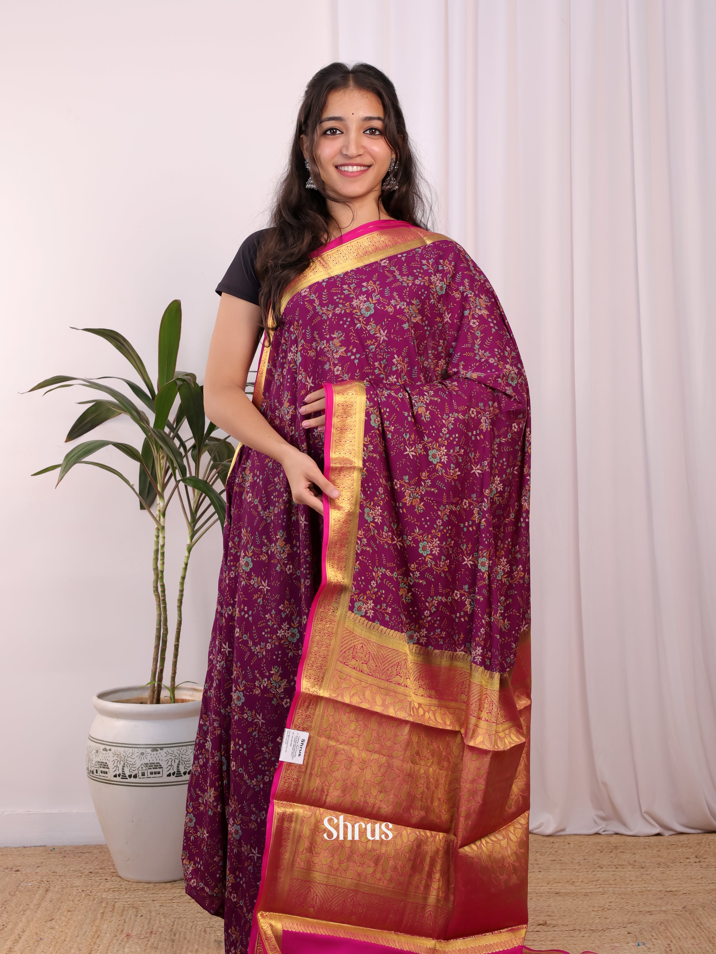 Purple & Pink - Semi Mysoresilk Saree