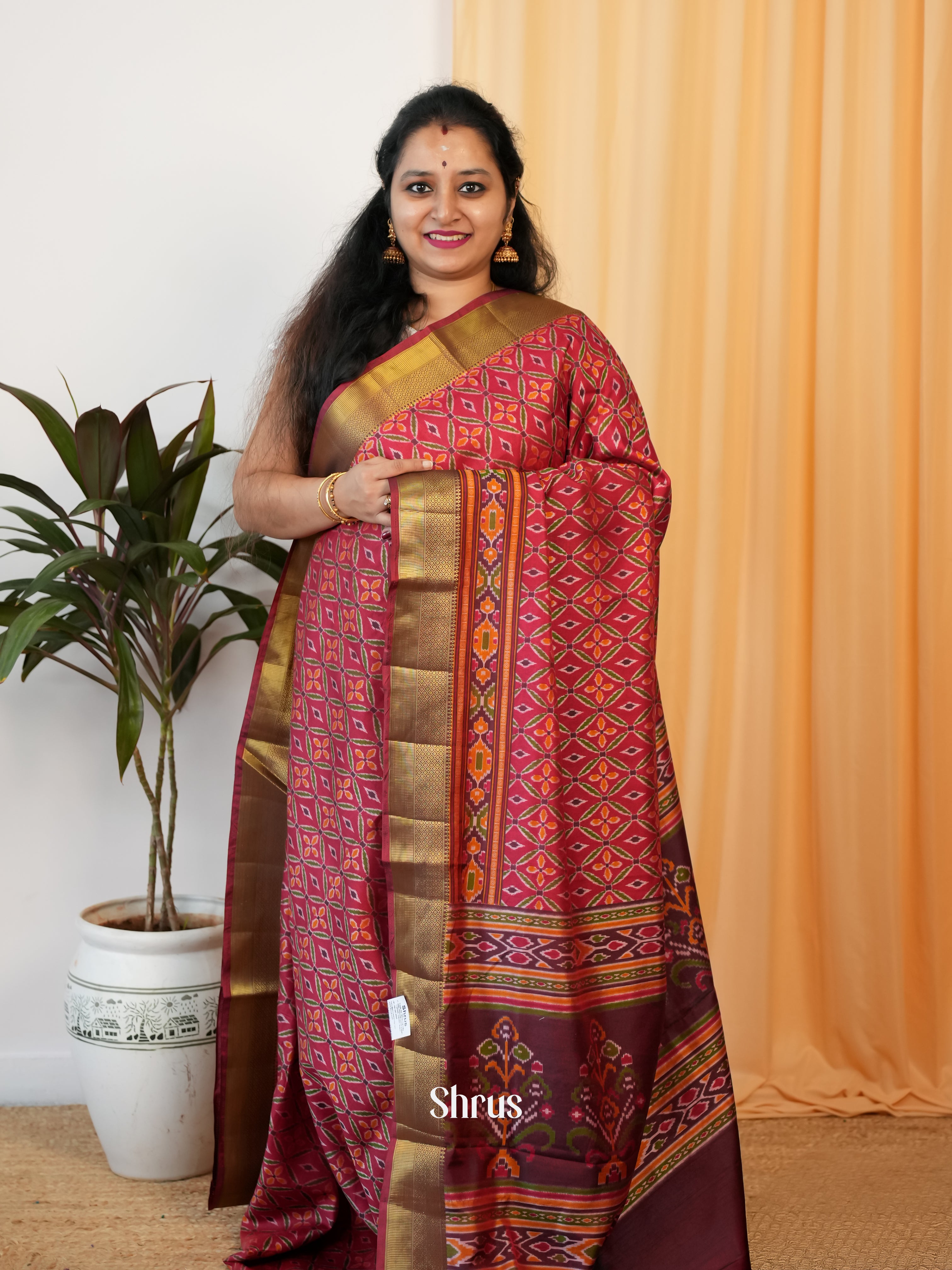 Red & Maroon  - Semi Patola Saree