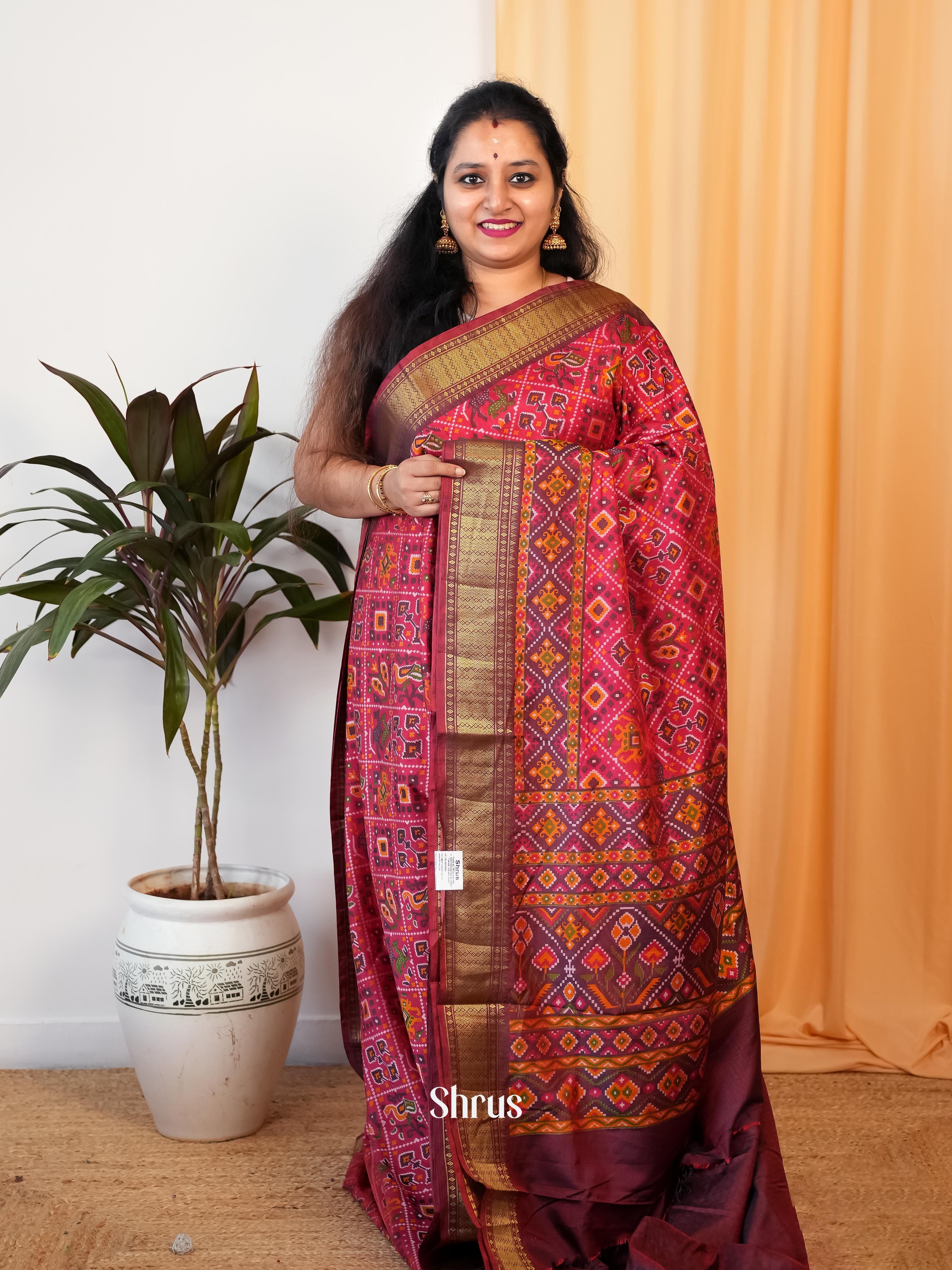 Red & Maroon - Semi Patola Saree