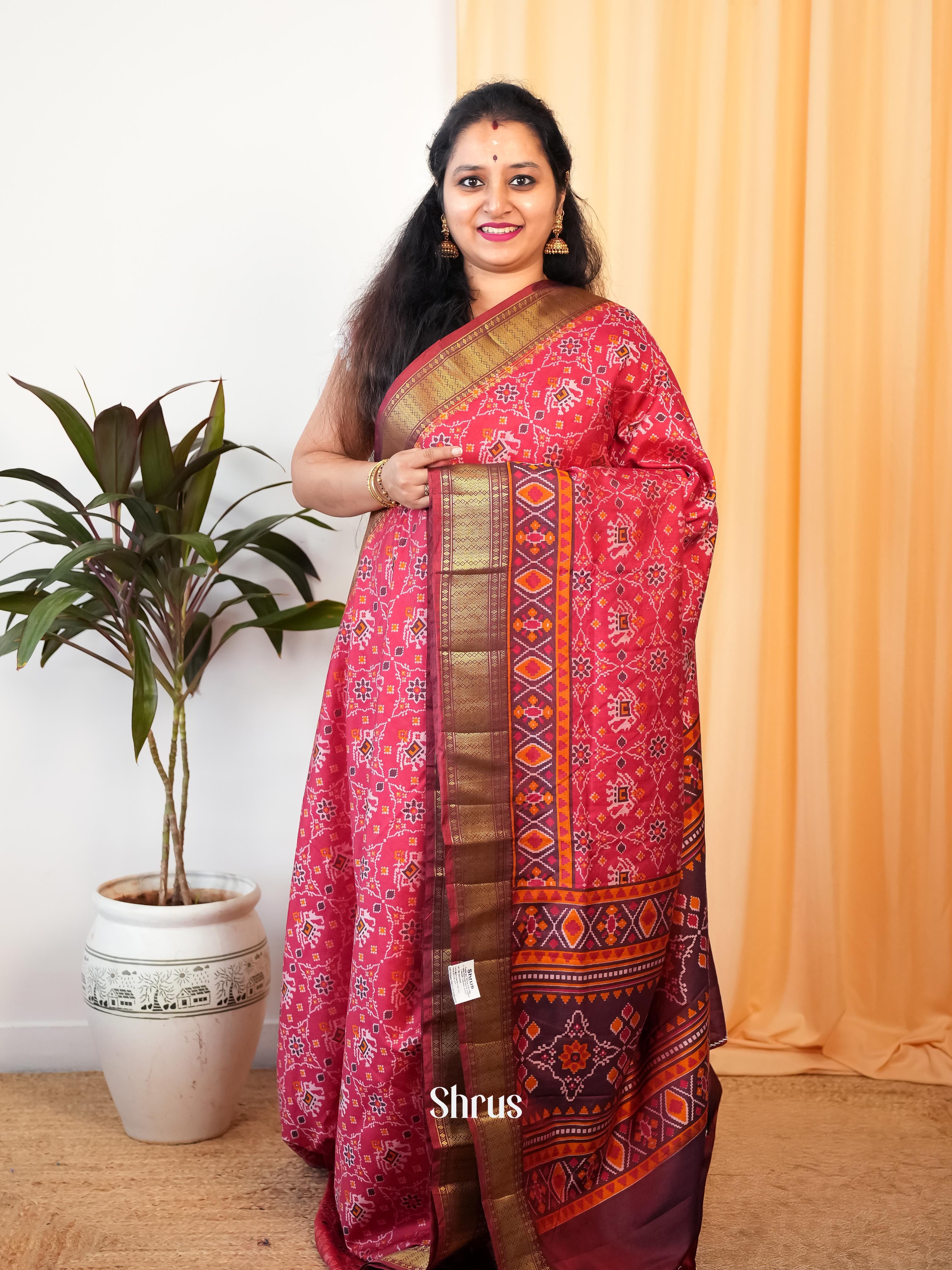 Red & Maroon - Semi Patola Saree